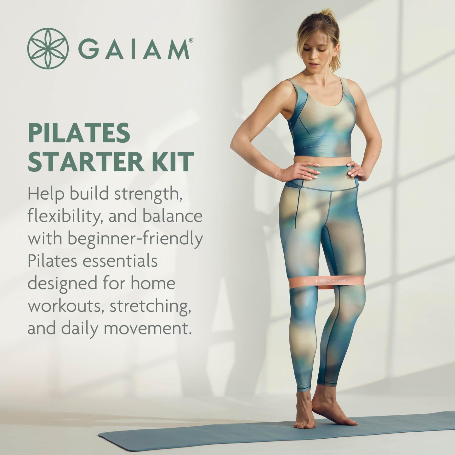 Gaiam Pilates Kit for Women — 6-Piece Starter Bundle with Pilates Ring, Stretch Strap, Grip Socks, Resistance Bands, Mini Ball & Mesh Carry Bag | 12" Magic Circle + 8" Core Ball | Home Workout Set