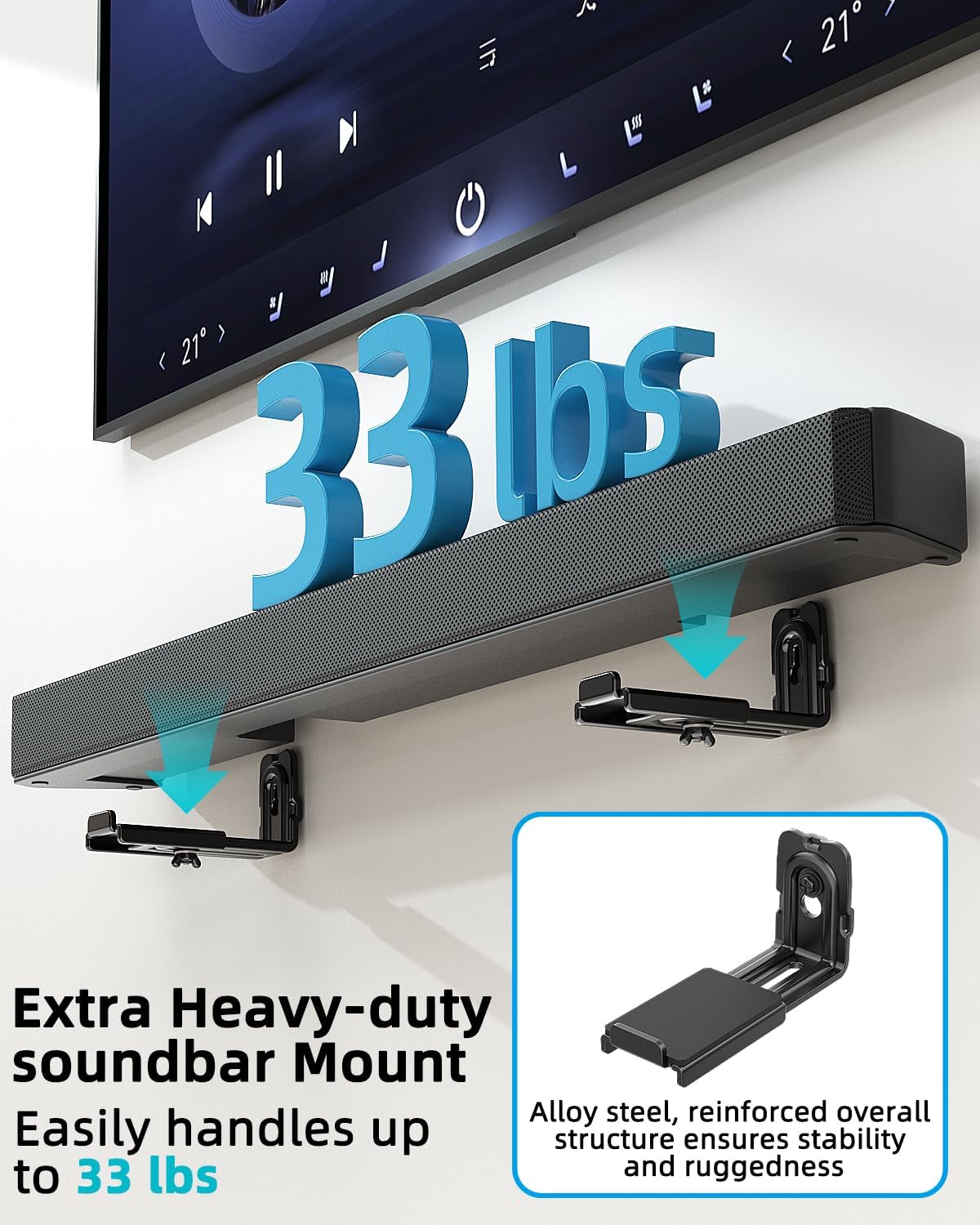 HCMOUNTING 33 LBS 3.5"-6.3" Universal Soundbar Wall Mount Bracket- for Samsung, Sony, Bose, LG, Vizio, Sonos & More
