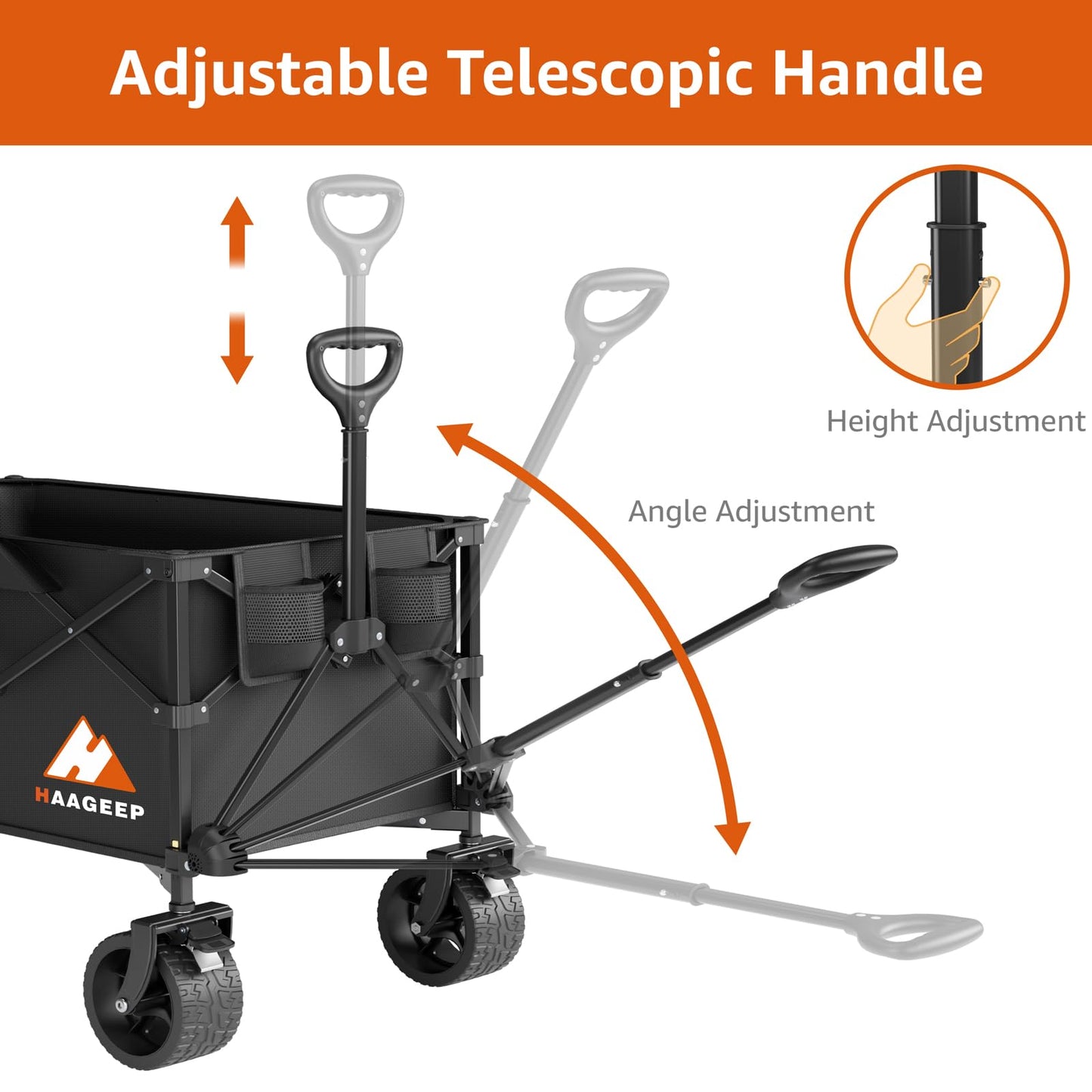 Collapsible Wagon Cart with Wheels Foldable - Folding Utility Heavy Duty Wagons Carts for Grocery Sports Garden Shopping Camping Wheelbarrows (Black200L)