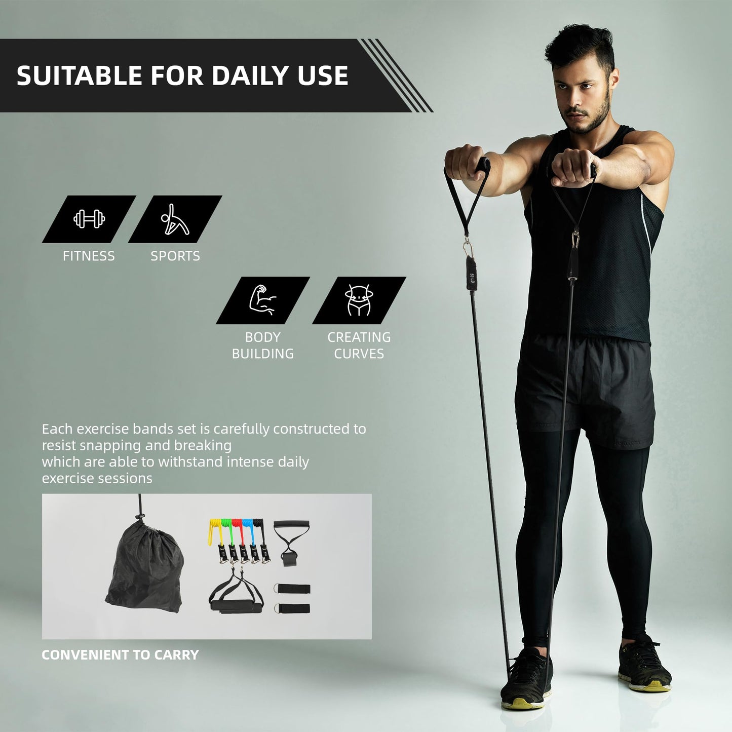 Fitvids Resistance Bands Set 150lb | 5 Exercise Bands with Handles, Ankle Straps, Door Anchor, Travel Storage Bag for Home Gym Strength Training, Full Body Workout for Men Women Beginners & Advanced