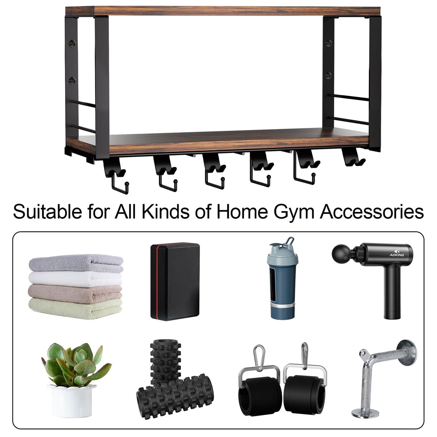 TJ.MOREE 2 Tier Floating Shelf Compatible with Tonal Accessories, T-Bracket Lock Adapters Hanger, Wall Mount Home Gym Storage Rack for Fitness Equipment