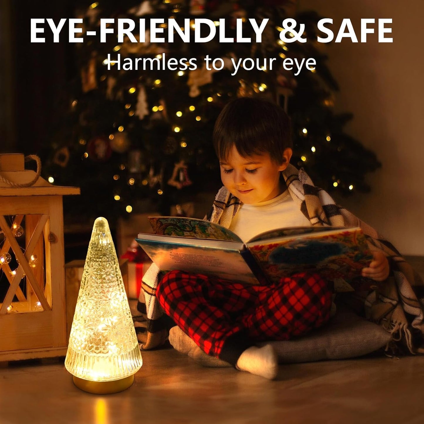 Regine Switzerland Glass Christmas Tree - Small Gold Sparkling LED Light Decoration for Tabletop & Mantel