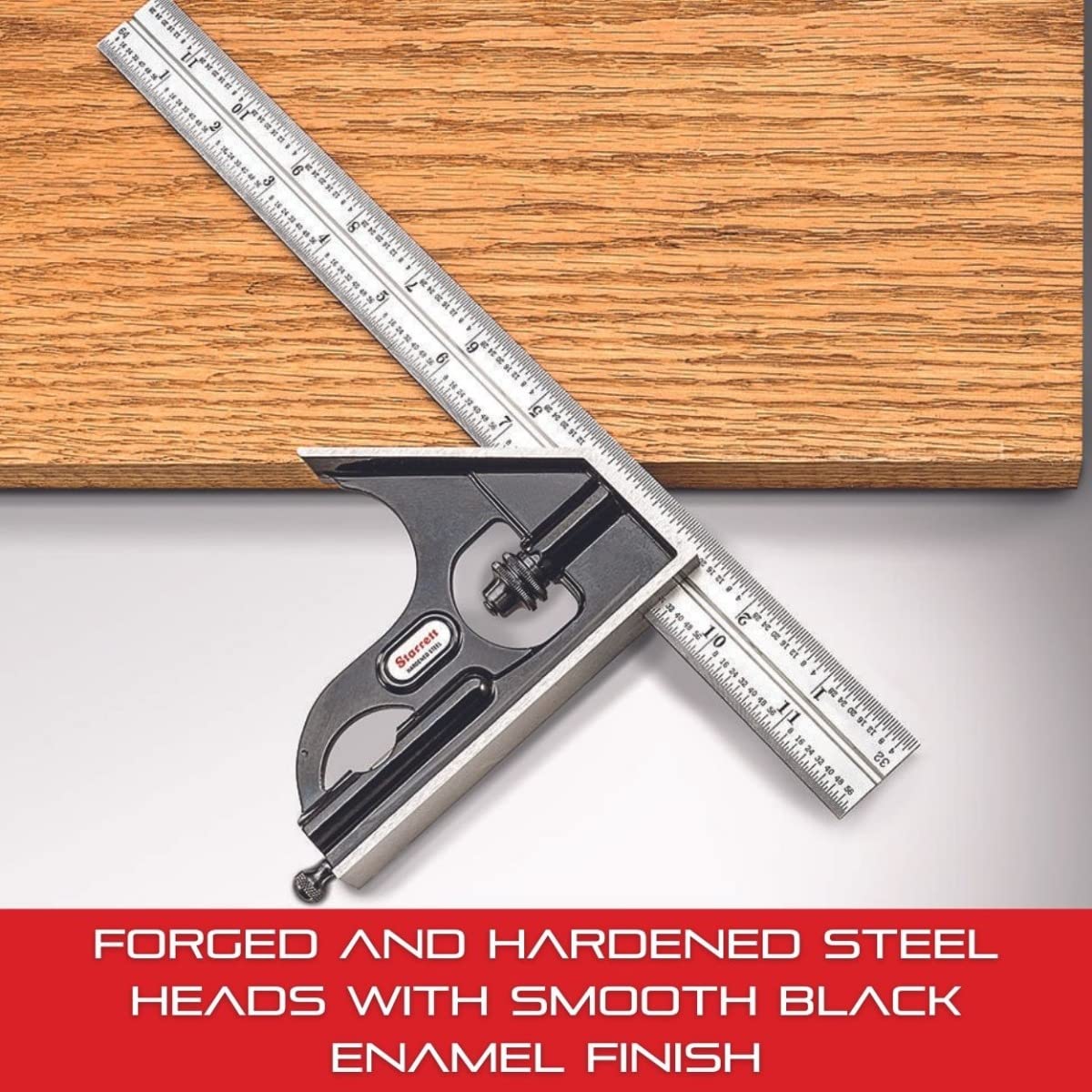 Starrett Combination Set with SLC, Square, Center and Reversible Protractor Head - 12" Blade Length, Forged and Hardened Steel Heads, 4R Graduation Type - C434-12-4RW/SLC