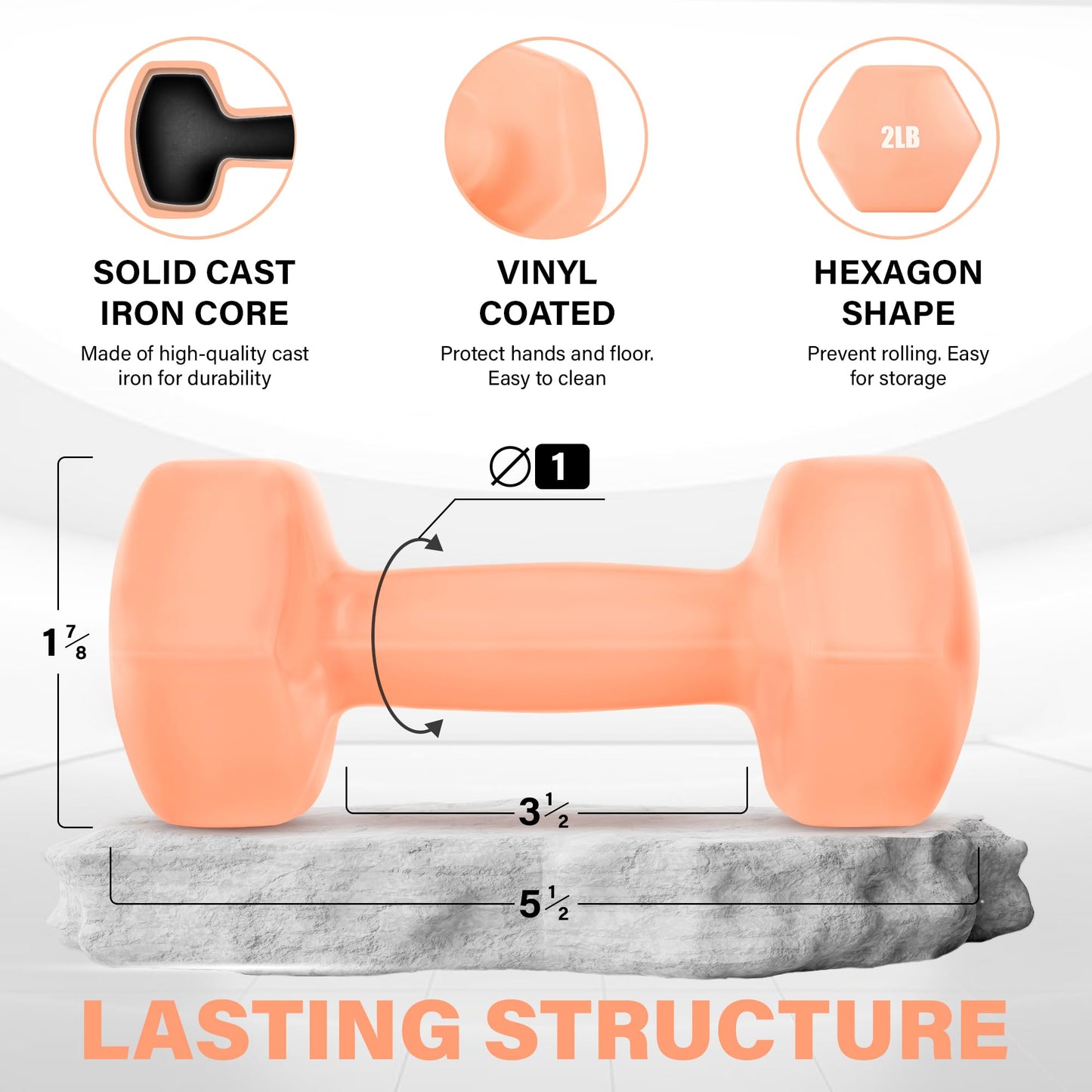Yes4All Dumbbell Vinyl Coated - 2 lbs - Peach Puzz - Pair