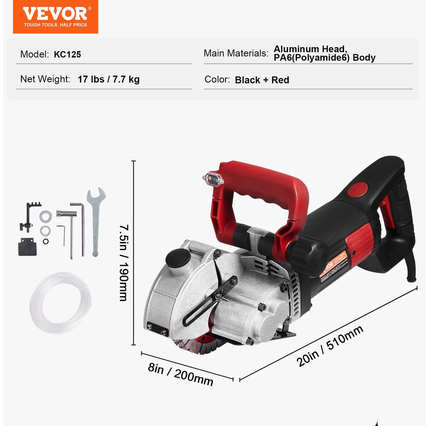 VEVOR Wall Chaser Concrete Cutter 4800W (with 5 X 5" Saw Blades Dustproof and Line Infrared Sighting) for Marble Concrete Granite and Bricks Walls