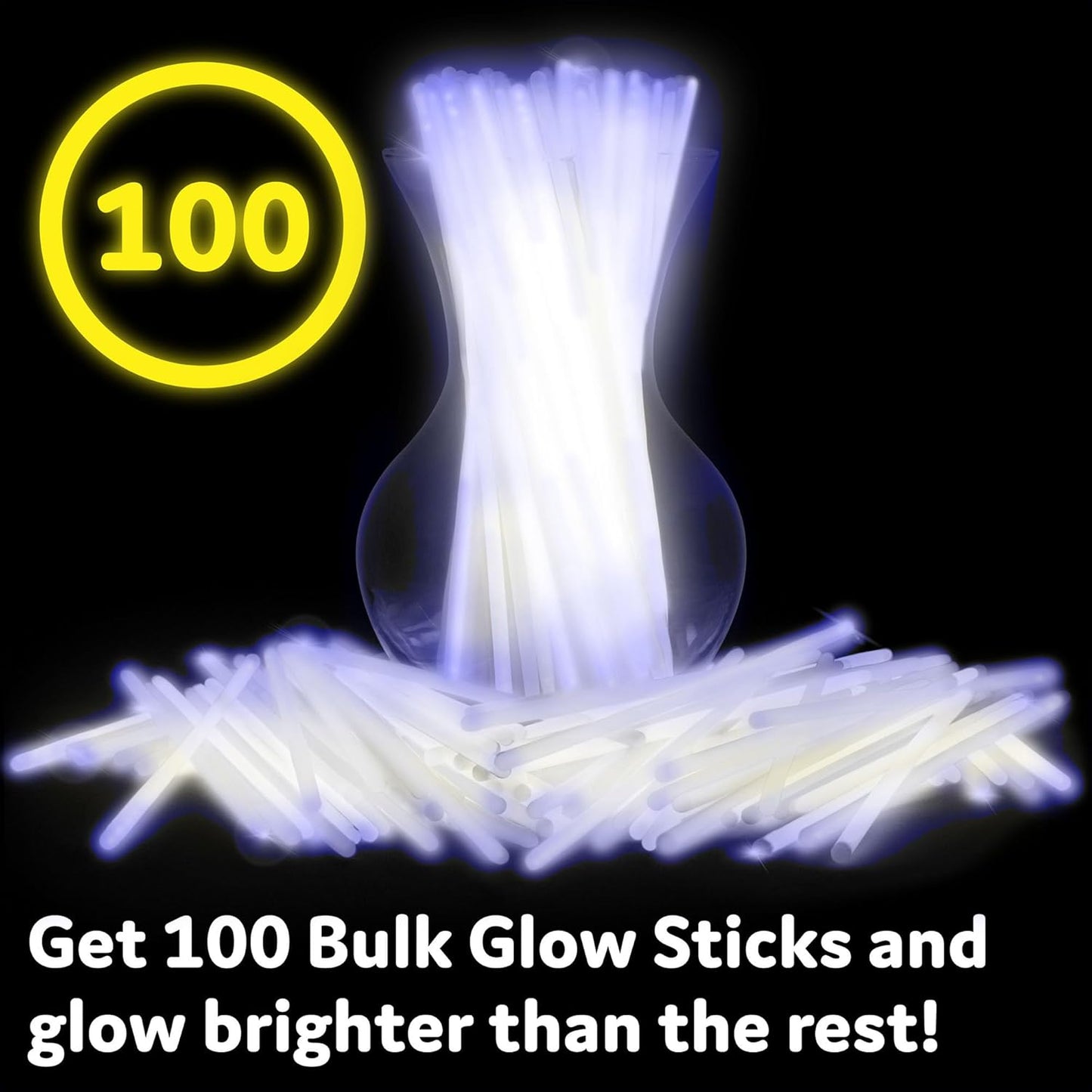 PartySticks White Glow Sticks - 100 Pack | 8-Inch Glow In The Dark Party Favors & Decorations