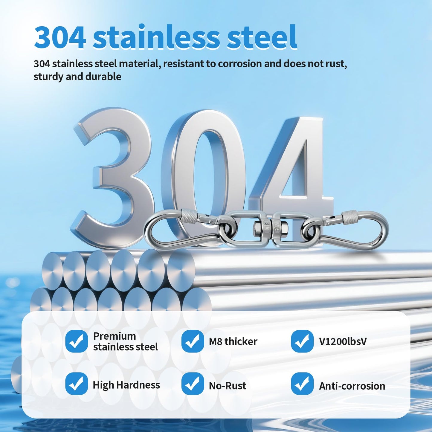 Aheucndg Heavy Duty 1200 lb Capacity Swivel Ring Double Ended Swivel Eye Hook, 304 Stainless Steel 1Pack Swivel Hooks + 2Pack Snap Hook, Easy Installation for Hanging Chair, Hammock, Boxing Bag, Gym