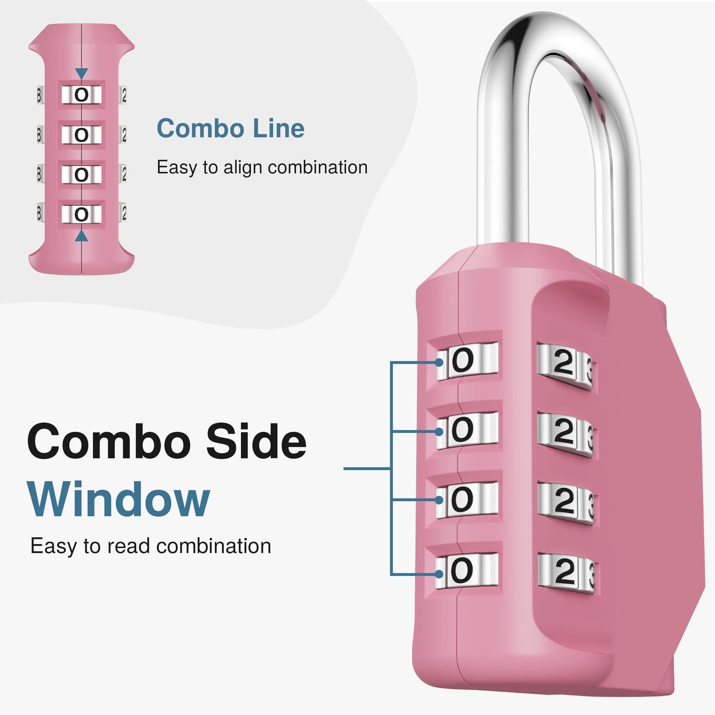 Puroma Combination Lock 4 Digit Waterproof Locker Locks Secure Outdoor Padlock for Gym Lockers, Toolboxes, Gates, Fences, Storage, Sports Locker, Cabinets (Basic Pink Rose)