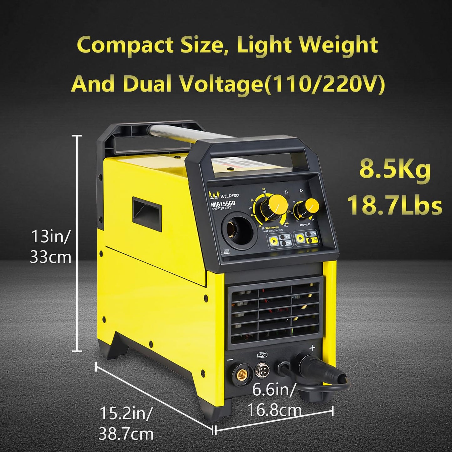 Weldpro 155A MIG Welder, 4 in 1 Welding Machine，Flux Core MIG/Gas MIG/Aluminum Spool Gun/MMA/Stick Welder, 110V/220V Welder Machine with Synergy, IGBT Inverter Portable Welder Equipment for Beginner