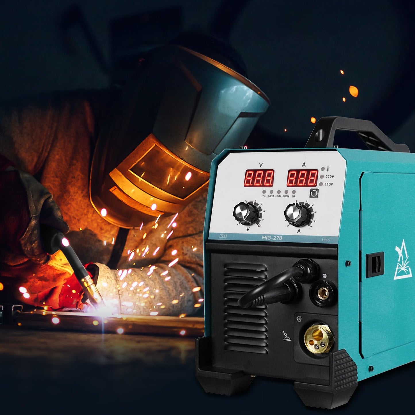 270Amp MIG Welder, 220V Flux Core,Gas, IGBT Inverter, Torch and 2lb Solid Welding Wire, Digital MIG Welder/Lift TIG/Stick 3 in 1 Welding Machine for Steel Welding, Car Repair, Building Works