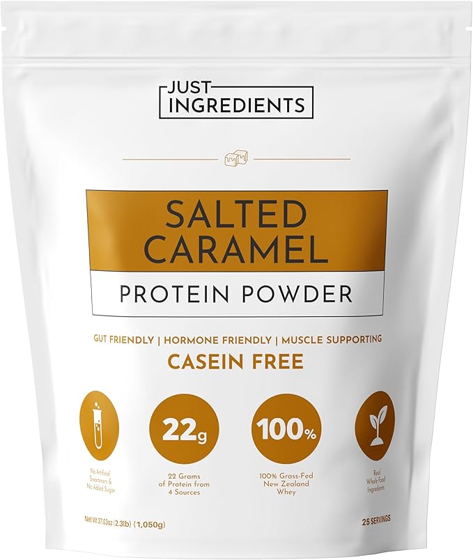 JUST INGREDIENTS Salted Caramel Protein Powder ??30-Serving Blend with 100% Grass-Fed Whey & Organic Plant Proteins ??Naturally Flavored ??Supports Muscle Recovery, Energy *