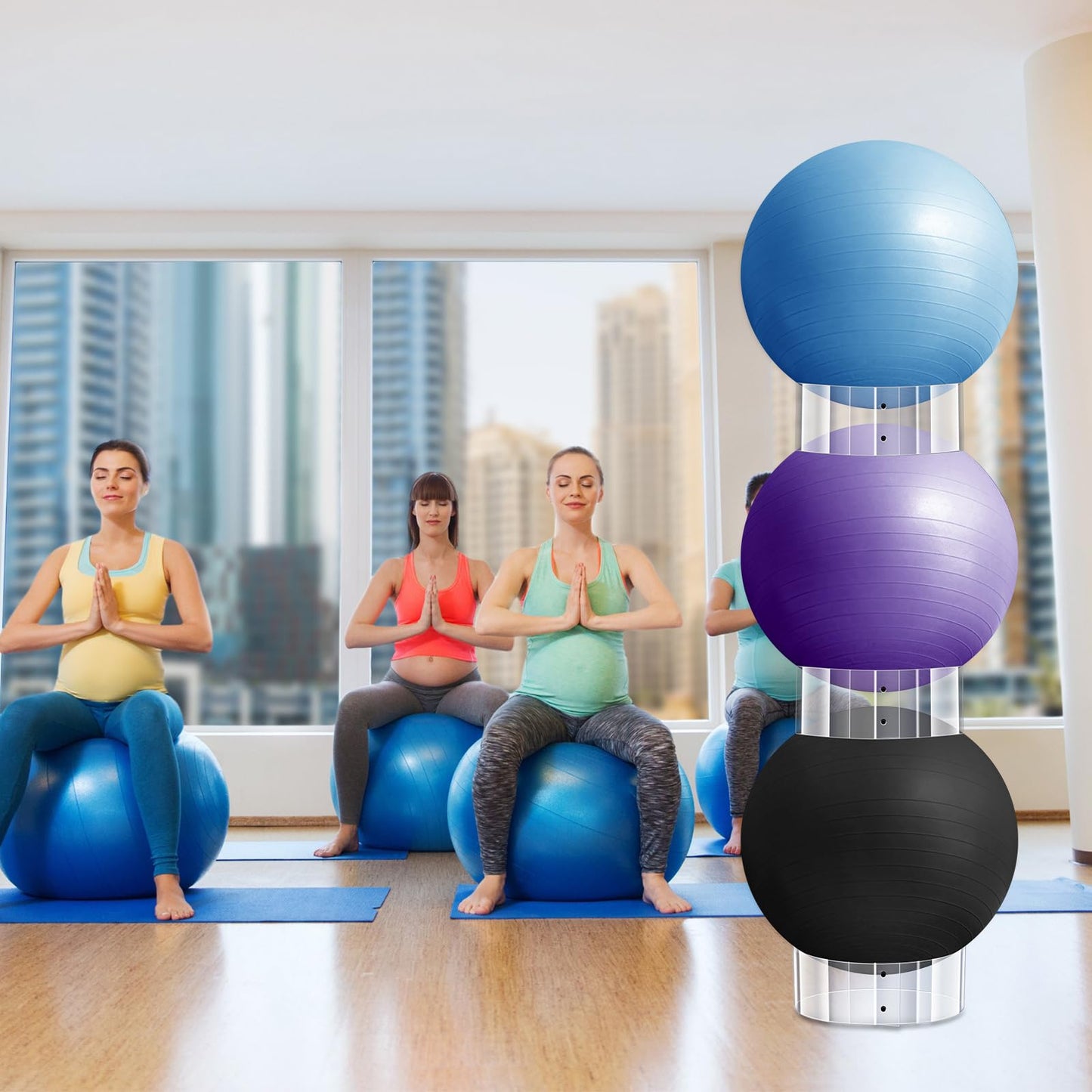 Wenqik 3 Pcs Exercise Ball Stand Holder 14.5 Inch Plastic Yoga Ball Base Stability Fitness Display Stand Medicine Therapy Carrier Storage Stackers(Clear)