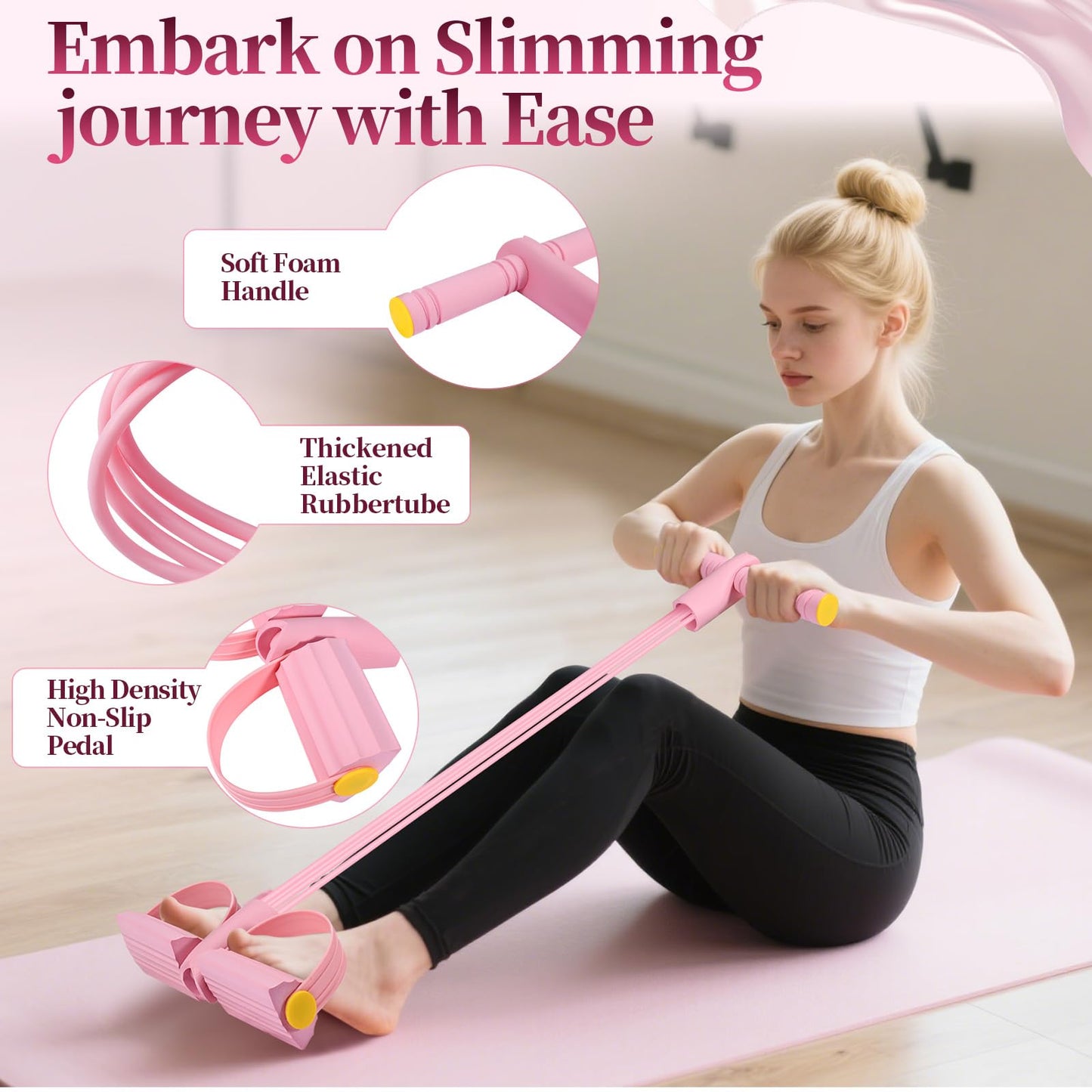 Pilates Essentials Kit for Women 15 Pcs Pilates Equipment for Home Workouts with Yoga Circle Ball Ring, 5 Resistance Bands,Pedal Puller Resistance Band,Anti Slip Socks for Starter Set,Pink