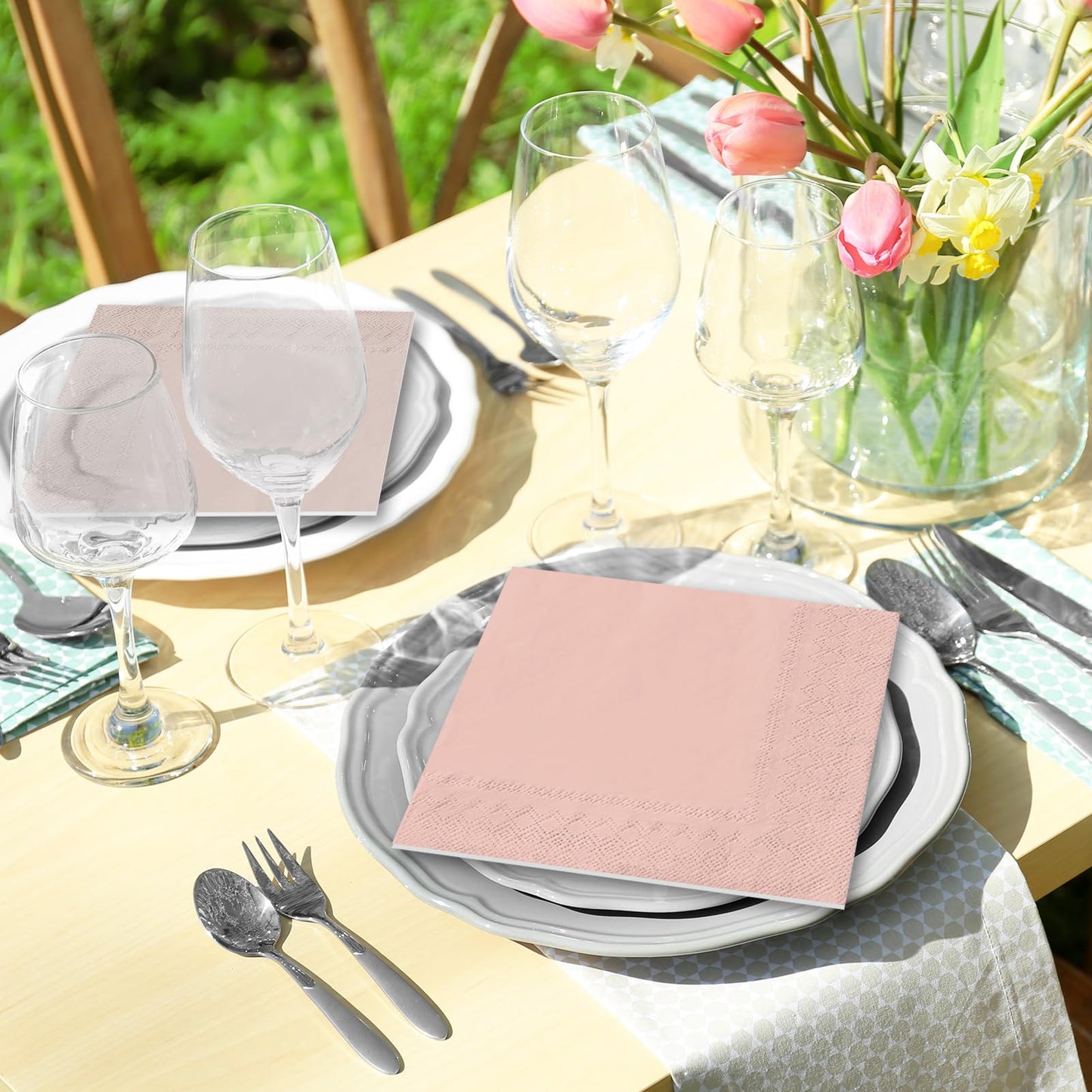 Whaline 120Pcs Dusty Pink Cocktail Napkin 6 Gradient Color Paper Napkins Pink Nude Milky White Disposable Dinner Napkins for Mother's Day Wedding Baby Shower Supplies