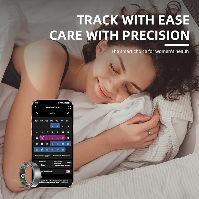 Smart Ring for Women Men, Health Fitness Tracker, 10ATM Waterproof Ring for iOS and Android, No Subscription Fee (Silver, 9)