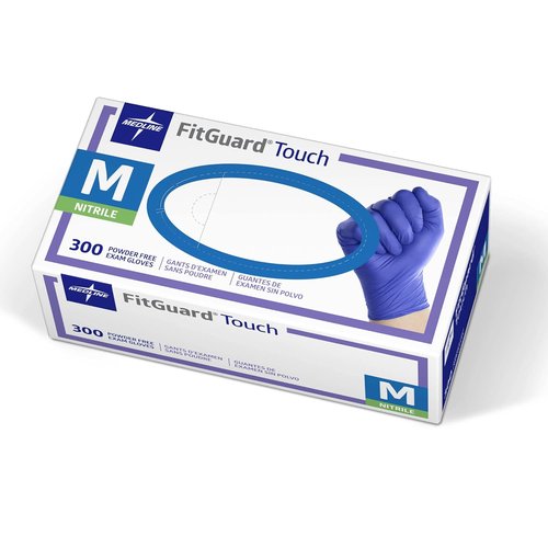 Medline FitGuard Touch Nitrile Exam Gloves - 300 Count, Medium, Powder-Free, Durable & Sensitive for Medical and Household Use