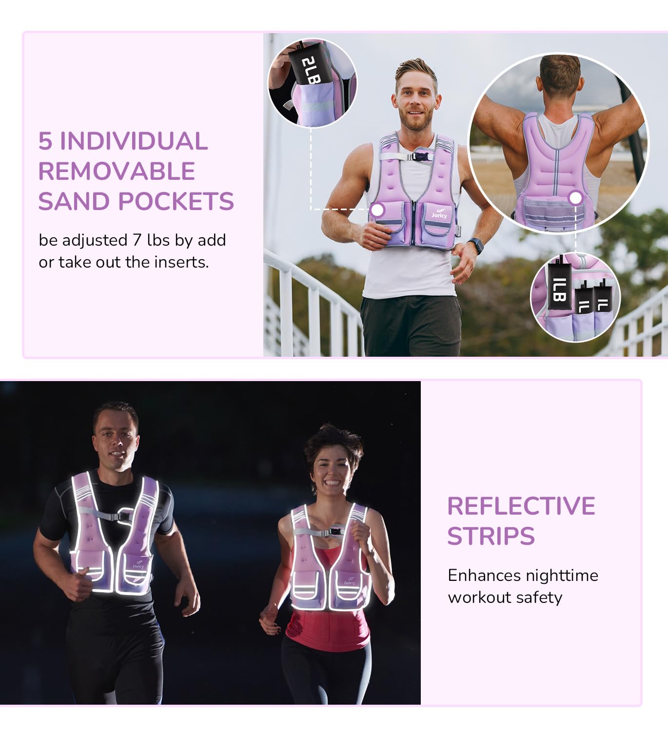 Weighted Vest Woman Adjustable Weights for Walking 5-12lbs Weight Vest Women Men with 5 Removable Weights, Weighted Vests with Zipper Rucking Vests for Running Strength Training Workout, Purple