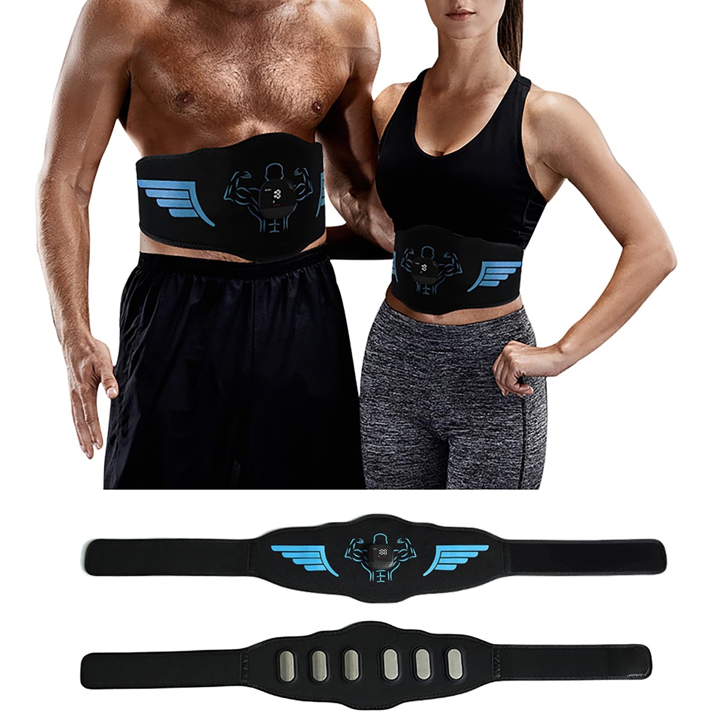 Kirlor Muscle Toner Abdominal ABS Training Workout Belt Body Abdominal Toning Gear Waist Trimmer Ab Workouts Intelligent Fitness Apparatus for Men Women Abdomen/Arm/Leg Home Office Exercise Black