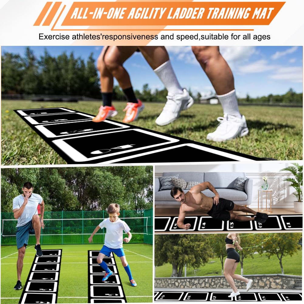 YTOPRO Agility Ladder Set: 15ft Rubber Non-Slip Agility Training Ladder with 10 Soccer Cones for Outdoor Agility Training| Basketball Fitness Soccer Training Equipment for Adults Youth