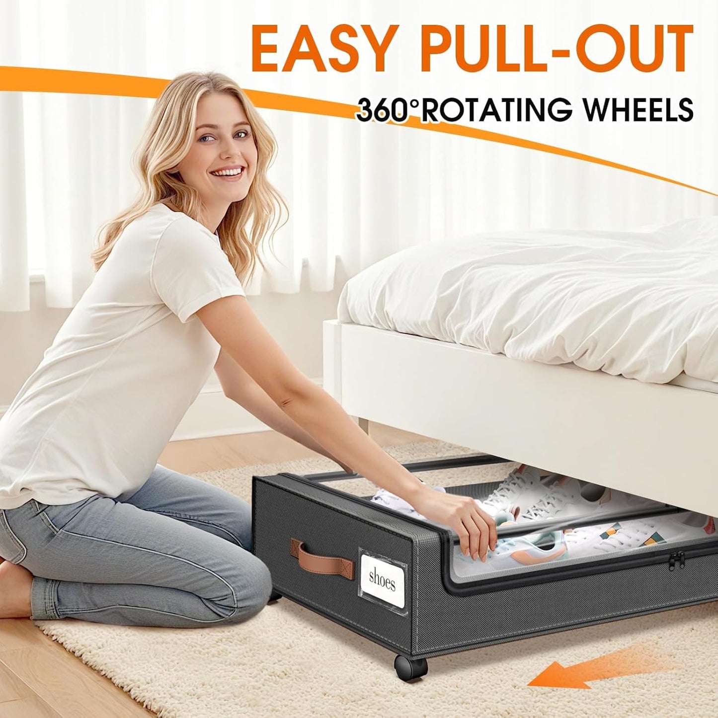 SpaceHacks Under Bed Storage Containers - 2-Pack Rolling Drawers with Clear Windows & Labels | Dark Grey (30.71 x 16.93 x 6.69 in)