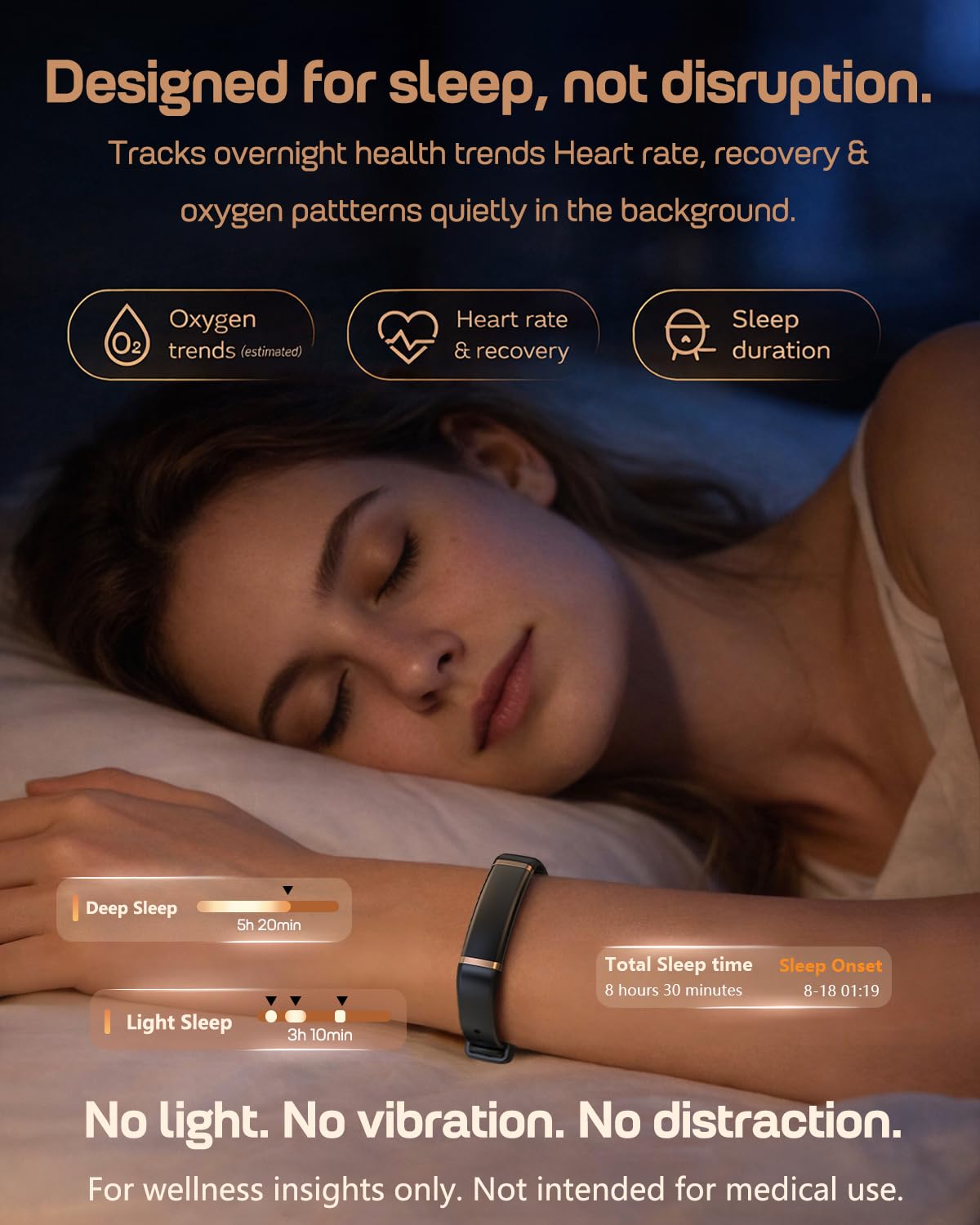FITVII Screenless Fitness Tracker for Women Men, Health and Fitness Wearable with 24/7 Heart Rate, Blood Pressure and HRV Sleep Monitor, Subscription Free Activity Tracker for Android & iPhone