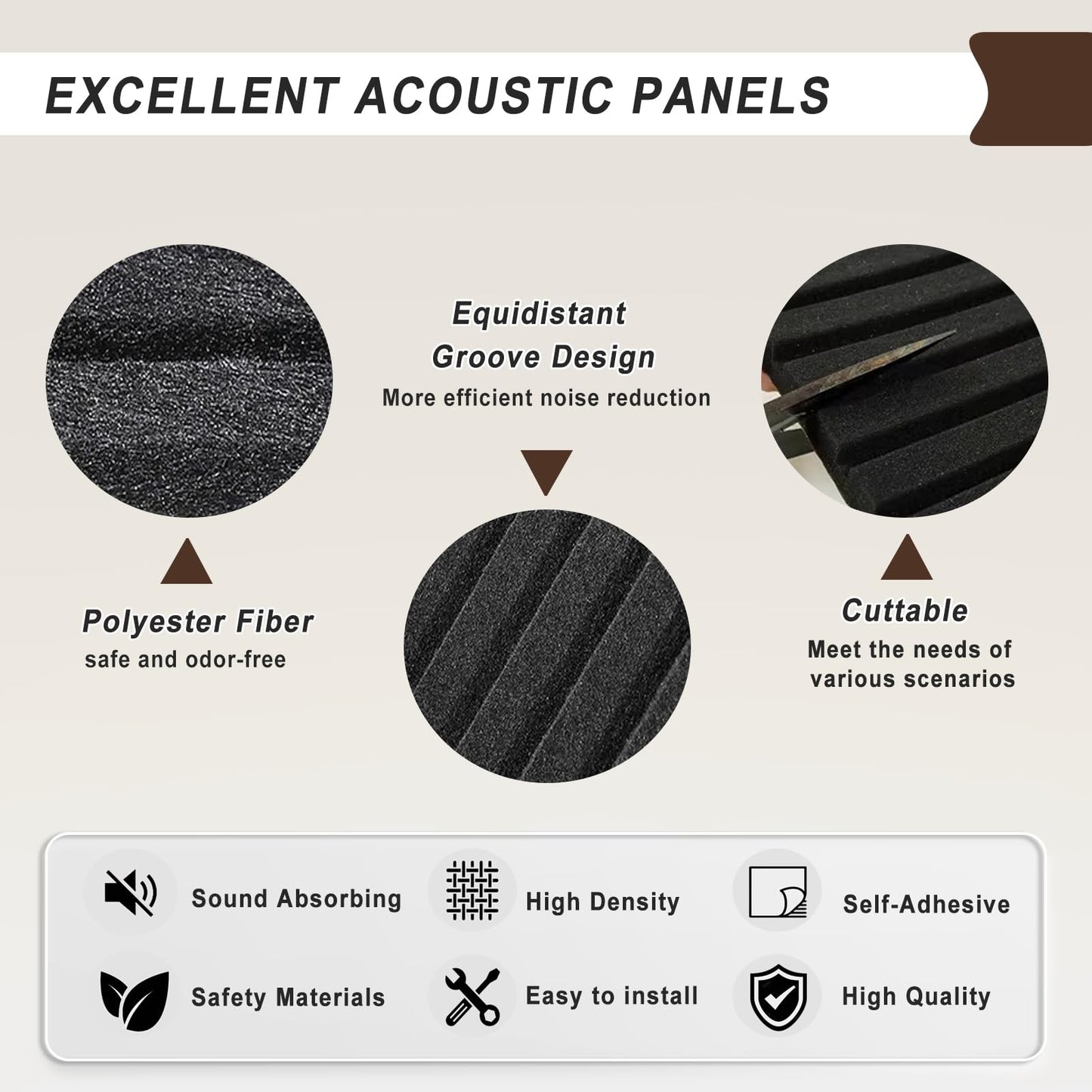10 Pack Acoustic Panels, 48 x 24 x 0.4 Inches Large Sound Proof Panel for Walls, High Density Noise Dampening Wall Panels, Self-Adhesive Soundproof Panel for Recording Studio, Home, Office (Black)