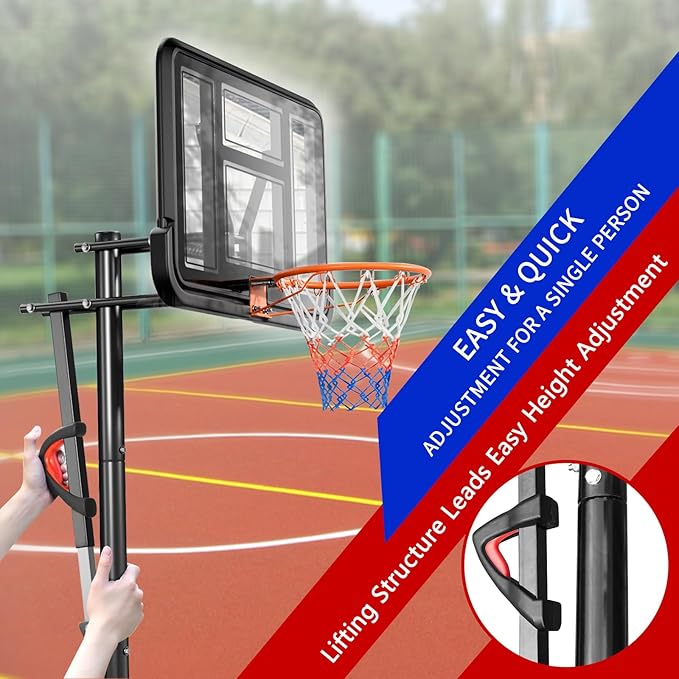 Portable Basketball Hoop Outdoor, Adjustable Height 5.5-10FT Basketball Goal with Heavy-Duty Steel Frame & Wheels