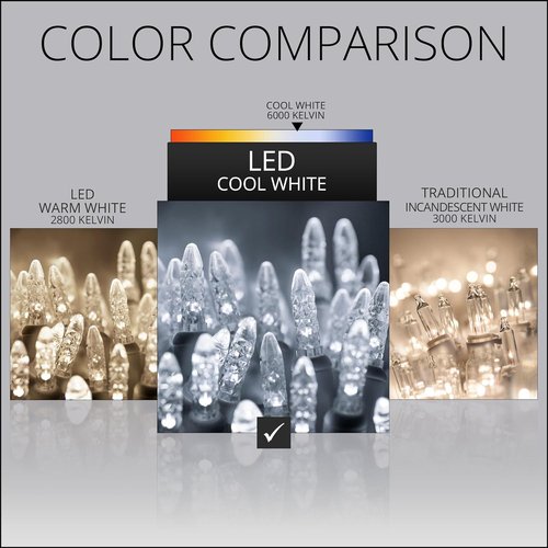 Cool White LED Christmas Lights by M5 - 24 Ft, 70 Count, Indoor/Outdoor, Commercial Grade Mini String