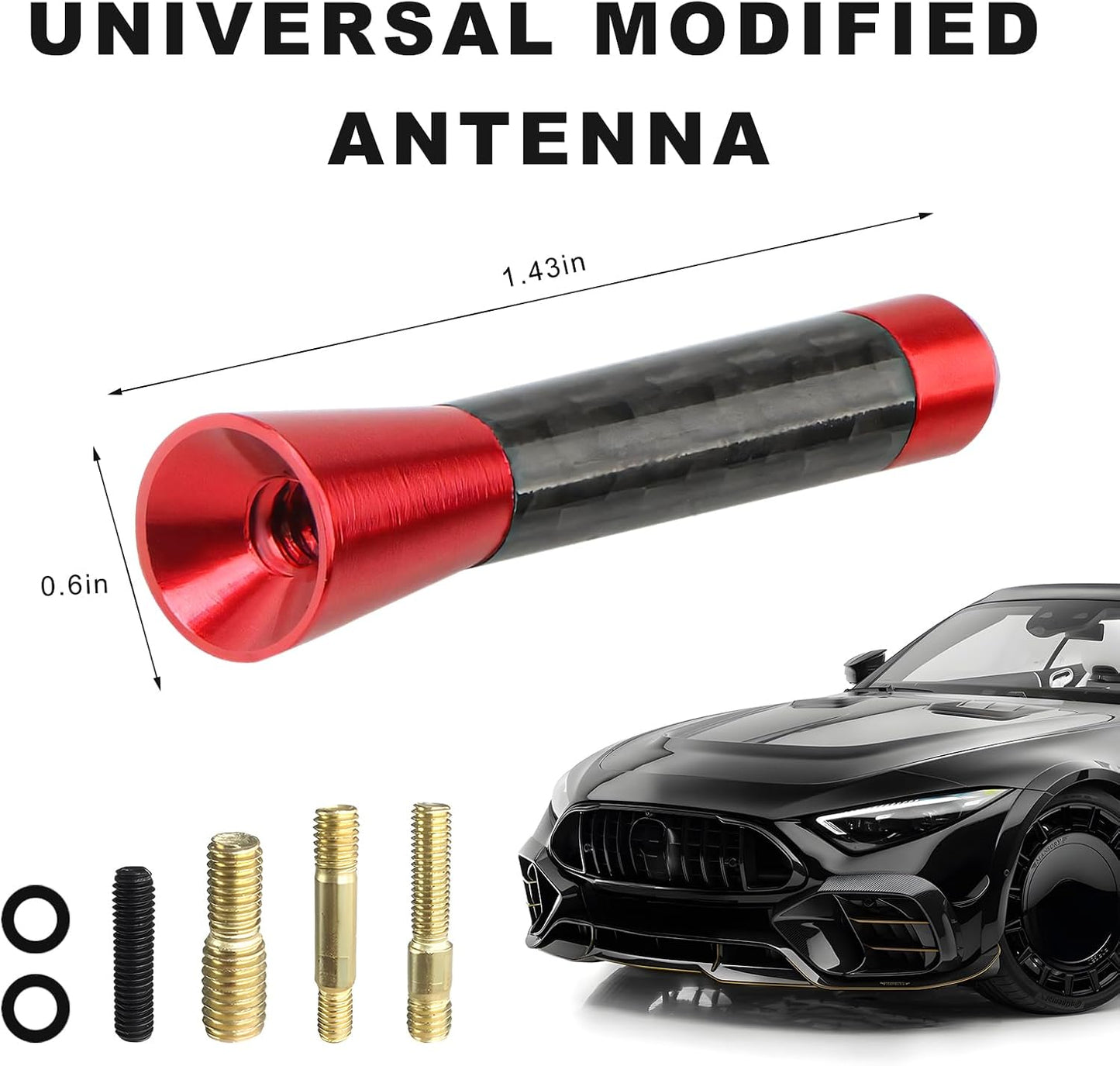 Sbulhia 1.37 Inch Car Short Antenna, Auto Radio Antenna with Screws and Rubber Gaskets, Aluminum & Carbon Fiber Short