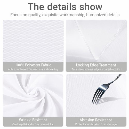 MRJ 6 Pack Round Tablecloth 120 Inch White Stain Resistant and Wrinkle Polyester Washable Table Clothes for Wedding Dining Birthday Events