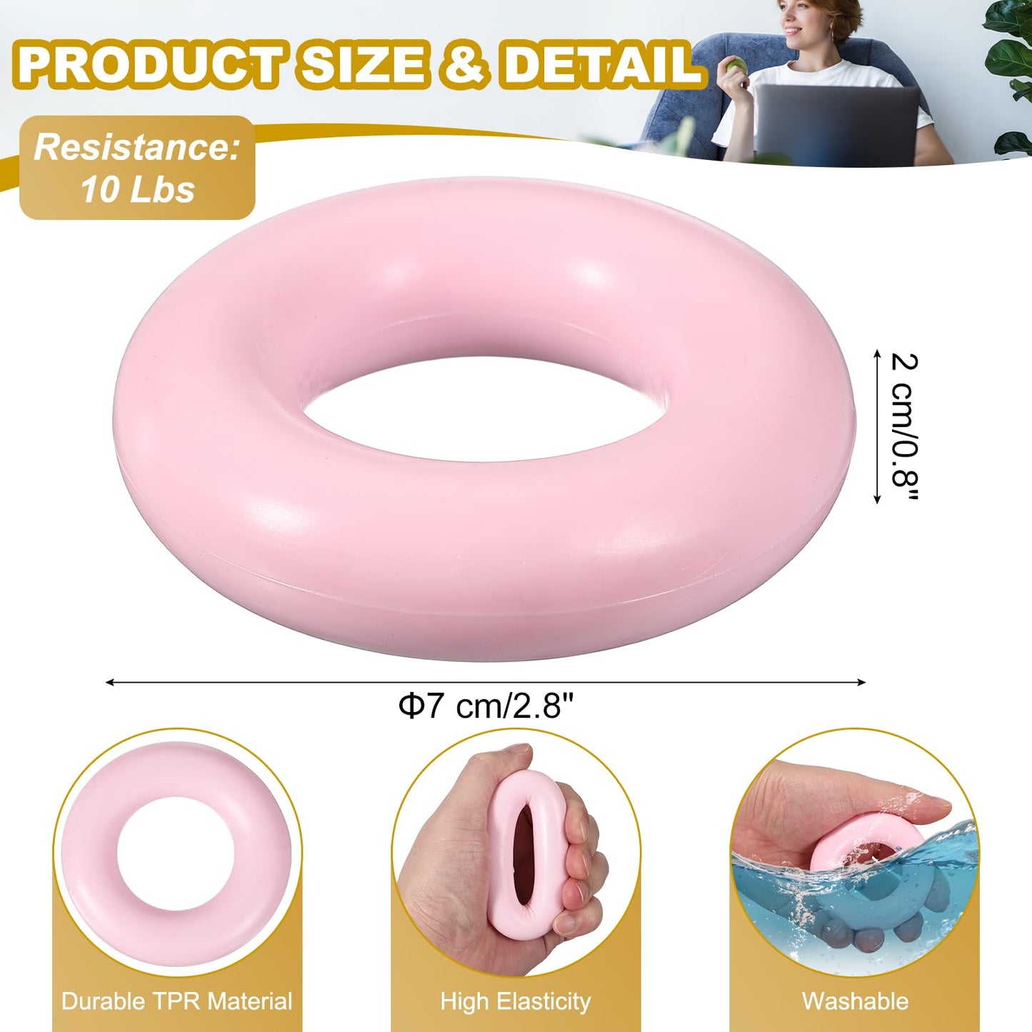 YELARXI Grip Strength Trainer Rings, Portable Hand Grip Strengthener Finger Forearm Strengthener - Fitting for (Athletes/Rock Climbing/Workout/Fitness), 2.8" & 10 LB & Pink