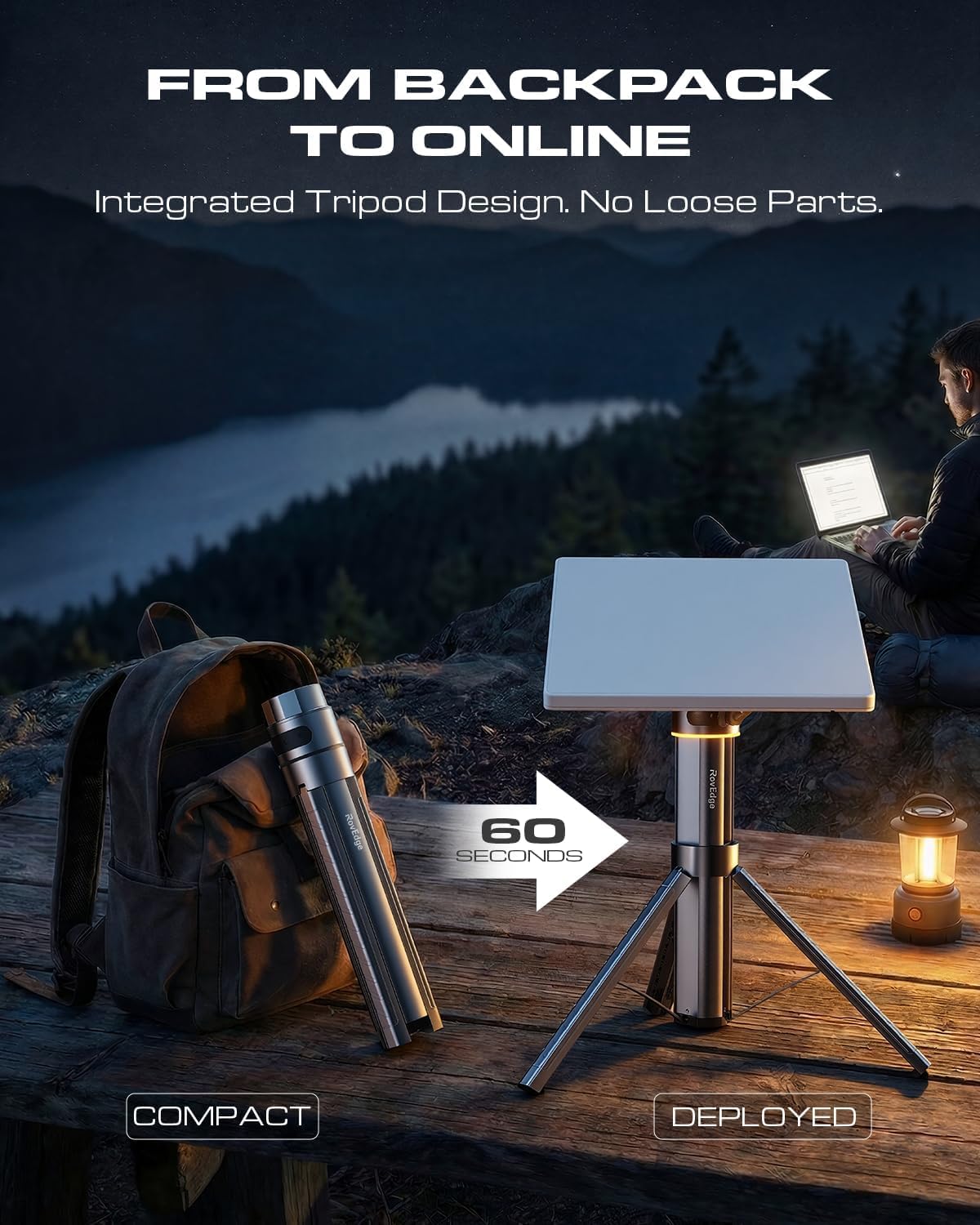 ROVEDGE MK-1 Starlink Mini Battery | 189Wh Portable Power Station with Built-in Tripod Stand | IP67 | 60s Deploy for Overlanding, RV & Field
