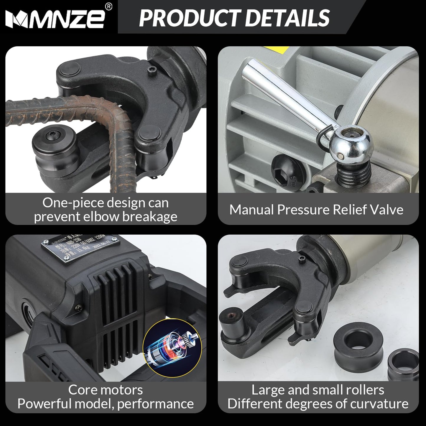 MMNZE Electric Hydraulic Rebar Bender 1800W Portable Rebar Bending Machine 1 Inch #8-25mm Rebar Bending Angle 0-130 Degrees with Positioning Bolt, Fast Bending or Straightening, 110V