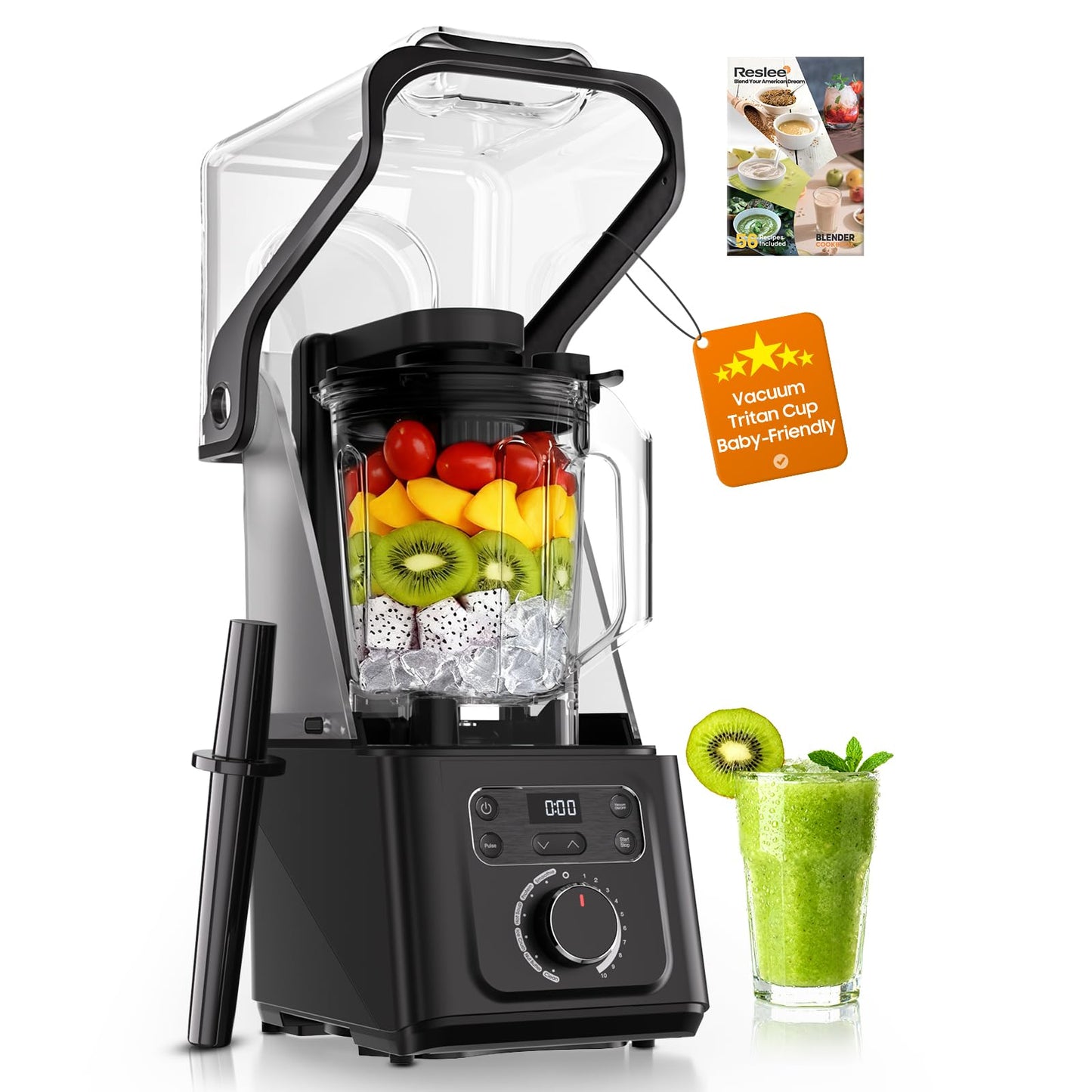 Professional Commercial Vacuum Blender with Quiet Shield, 2026 Upgraded 40000 RPM, 3000W/4HP Peak Power, 56oz Eastman Tritan Cup for Milkshake, Smoothie, Nut Milk, Hot Soup, Self-Clean, 5-YearWarranty