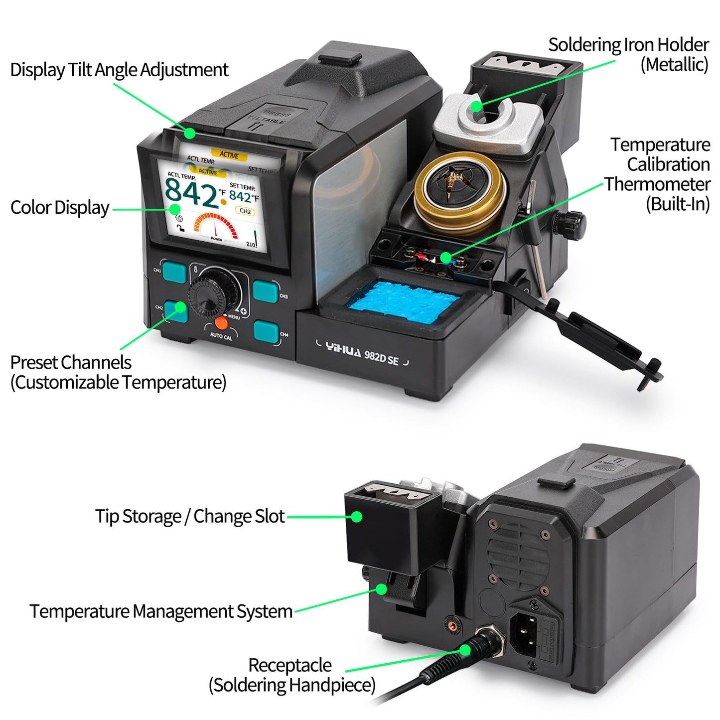 YIHUA 982D SE 200W Micro Soldering Kit with Precision Soldering Iron Station with 4 Soldering Tips, Lead-Free Solder, Auto Temperature Calibration Function