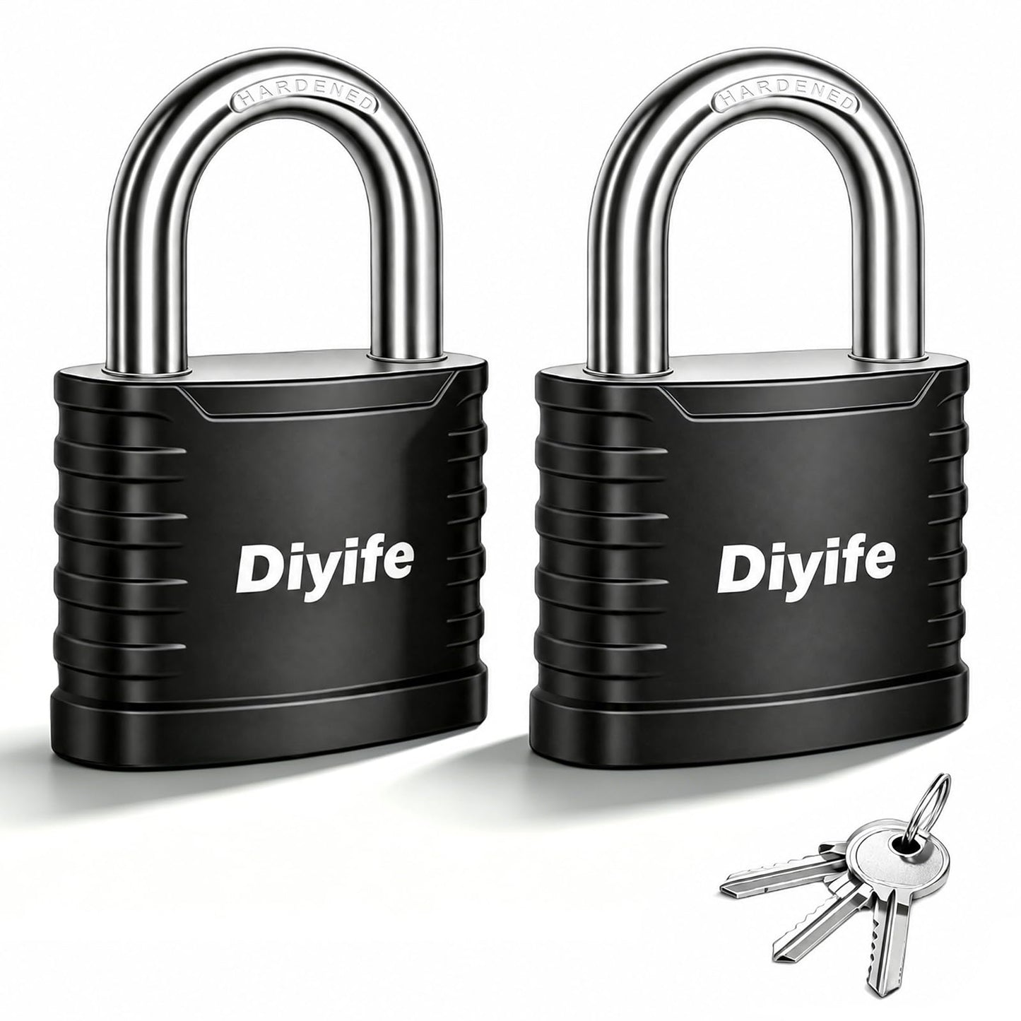 Diyife Padlock with Key, [2 Pack] [3 Keys] Locker Lock with Keys Alike, 5-Pin 41.6mm High Security Keyed Padlock with 1/4 Inch Hardened Steel Shackle, Outdoor Locks for Gym Locker, Fence, Gate, School
