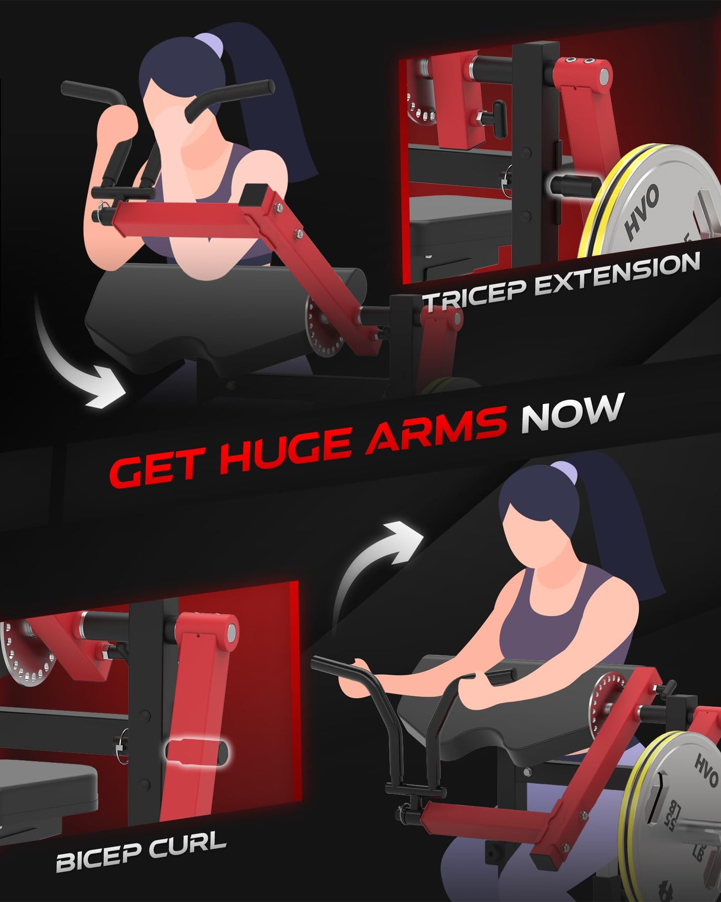 HVO Bicep Tricep Curl Machine: Plate Loaded Preacher Bicep Curl and Tricep Extension Machine Arm Exercise Equipment for Home Gym Workout Station Red