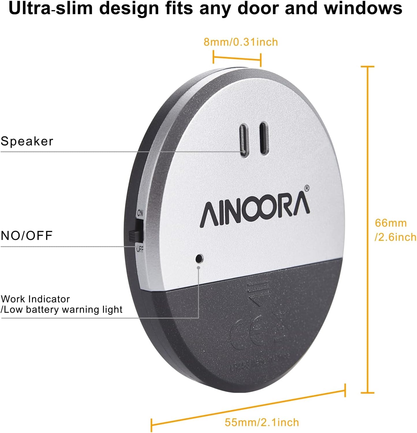 AINOORA 4 Pack, 130dB Window Alarms Loud Glass Break Sensor & Vibration Alarm for Home Security, Burglar Entry Detector