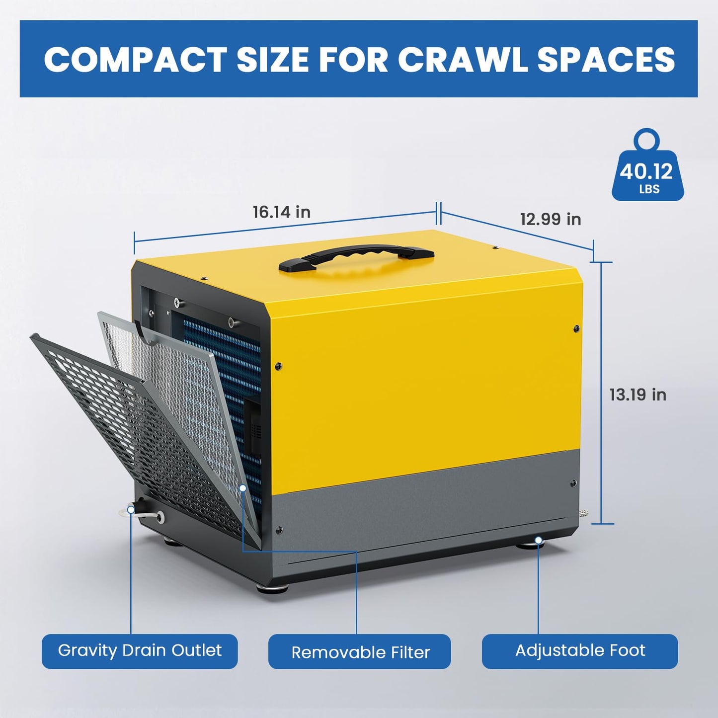 70 Pint Crawl Space Dehumidifier with Energy Star & Pump & Drain Hose for Basement, Commercial, Whole House, Industrial, Water Damage Restoration, Spaces Up to 2000 Sq Ft, Auto Defrost,Memory Restart