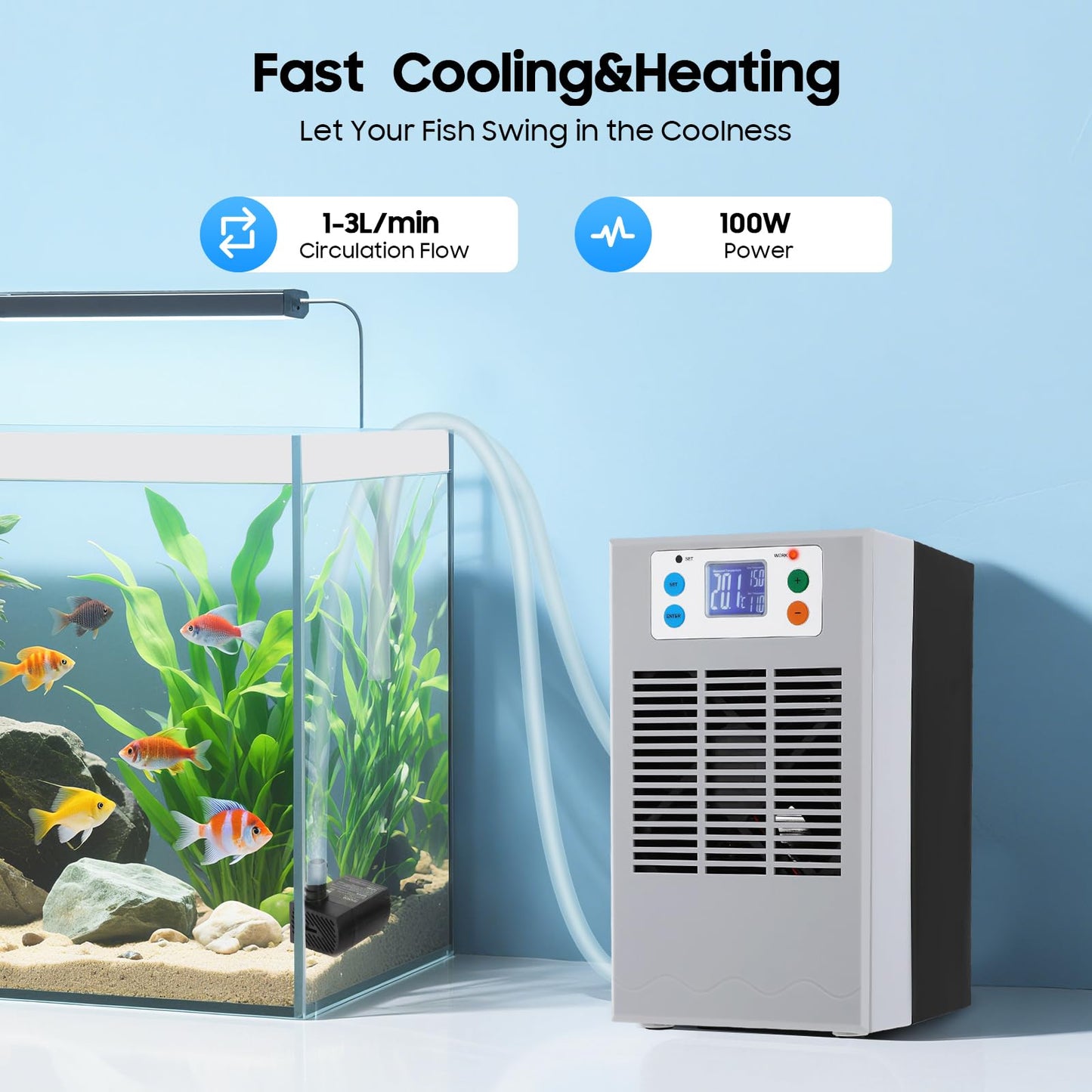 CUBELLIN Aquarium Chiller 30L/7.9 Gal Fish Pond Chiller Dc 12v Mini Tank Chiller for Axolotl, 1-3L/Min Circulation Pump, 10-40°C Digital Temperature Control for Fish, Shrimp & Coral Tanks