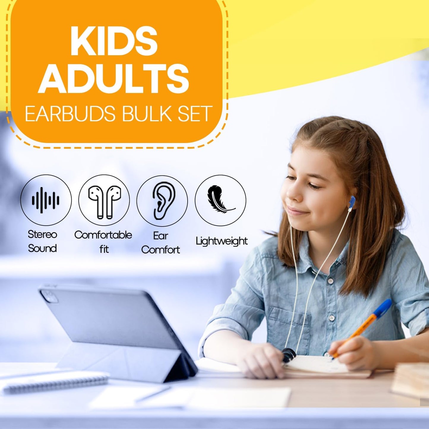 50 Pack Set Bagged(HTC101,Mixed Kids Earbuds Headphones Bulk for School Classroom,Wholesale Wired Earphones Class