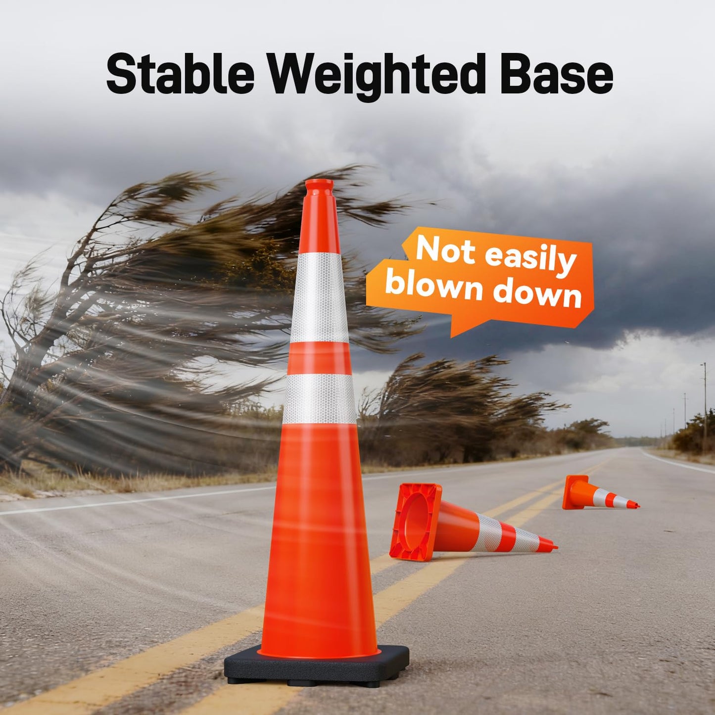 HiGiant 36 Inch Traffic Cones 5 Pack, Orange Safety Cone with Weighted Base, High-Visibility and Impact-Resistant, for Parking, Road Construction, Drivers Training, Driveway