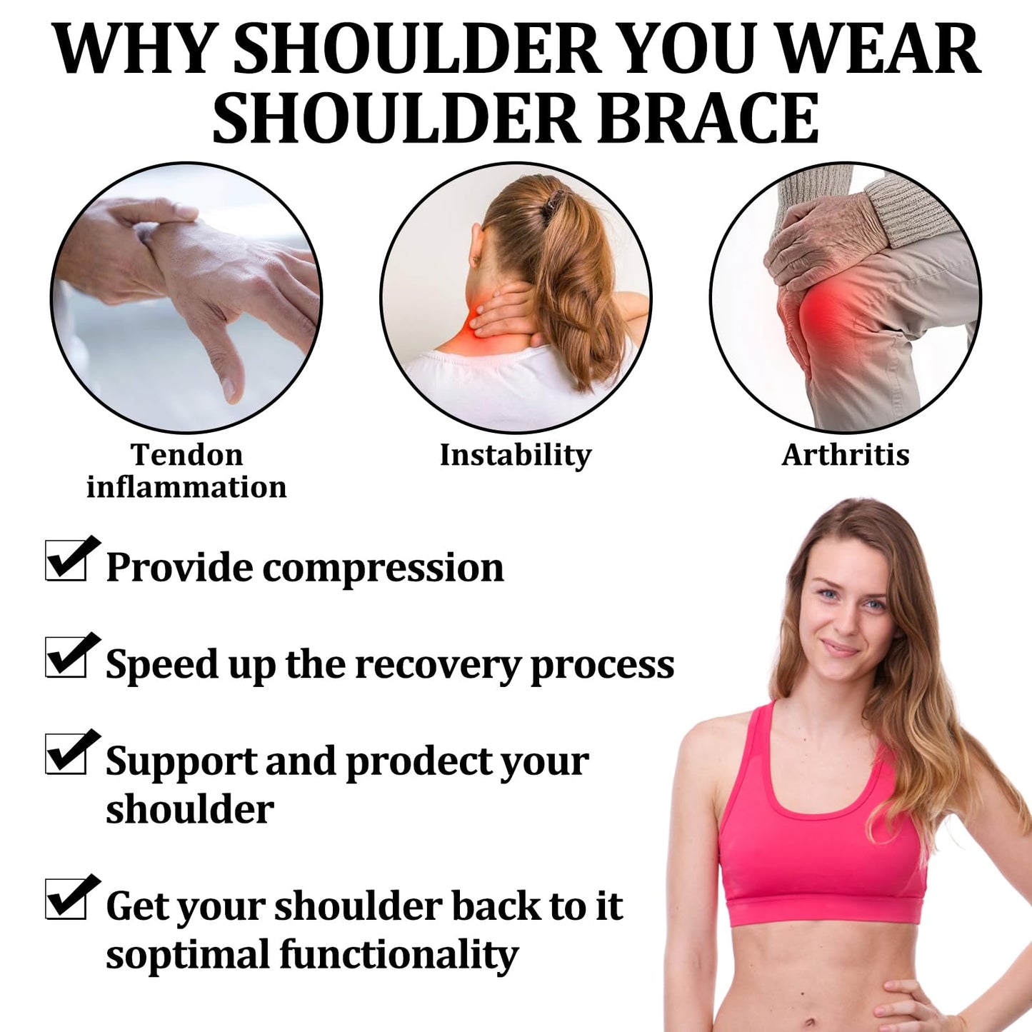 Giococo Adjustable Shoulder Brace for Women & Men,Shoulder Pain Relief & Sports Protection，Rotator Cuff Compression Sleeve With replacement straps -One Size Fits Most (Black)