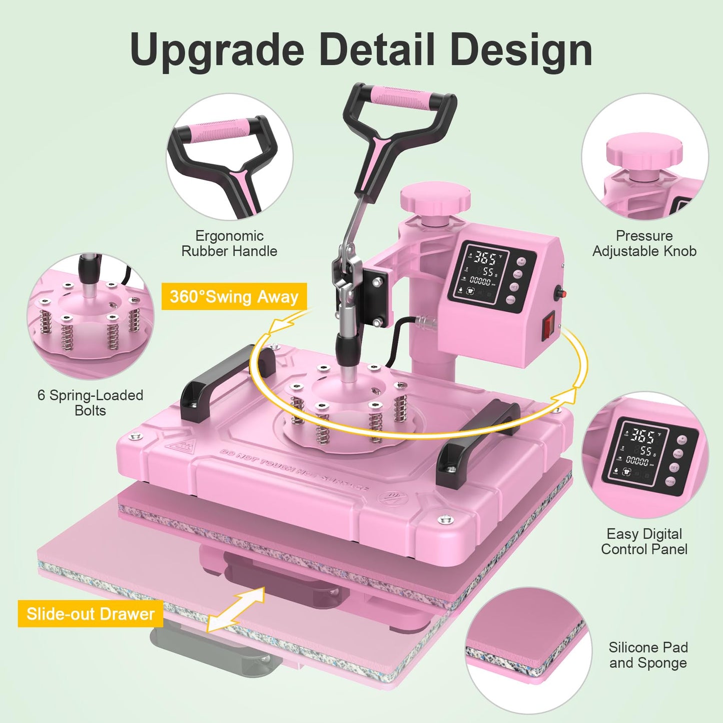 Seeutek Heat Press 5 in 1 Heat Press Machine 12x15 Inch Sublimation T Shirt Pressing with 30OZ 20OZ Tumbler Heat Press 360° Swing Away Heat Transfer Combo for T-Shirts, Hats, Mugs, Plates - Pink
