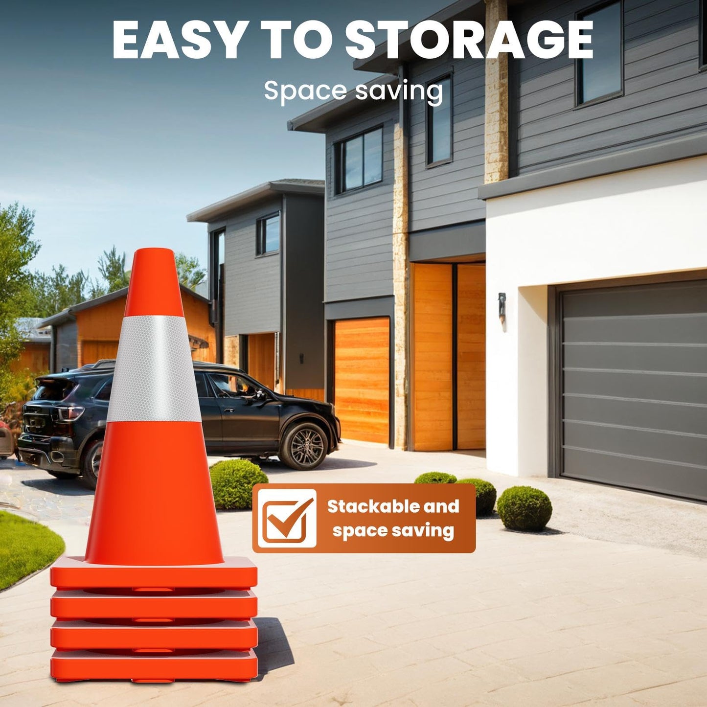 Traffic Cones, 18 Inch Safety Cones with Reflective Tape and Weighted Base, Collapsible PVC Orange Cones, Parking Cones for Construction Zone, Parking Lot and Event Barricade (60 Pack)