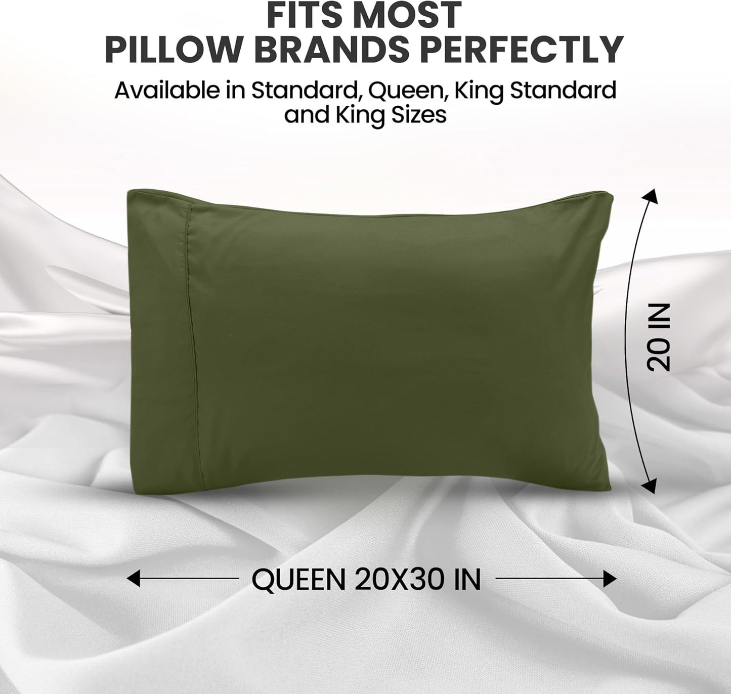 Utopia Bedding Queen Pillow Cases - Soft Brushed Microfiber - 2 Pack, Olive | Fade & Shrinkage Resistant 20 X 30 Inches