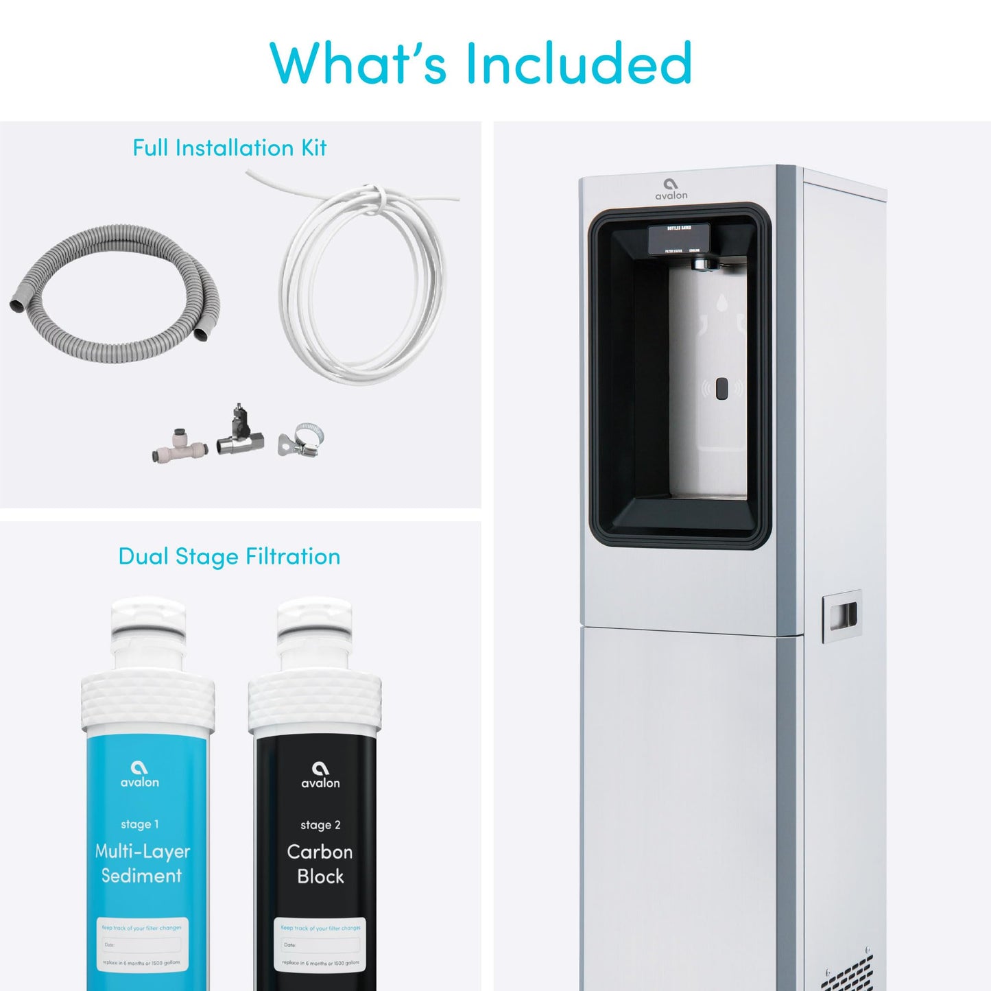 Avalon Freestanding Bottle Filler, Sensor Dispensing, UV Cleaning, Digital Bottle Counter Display, Dual Filtration, WiFi Enabled