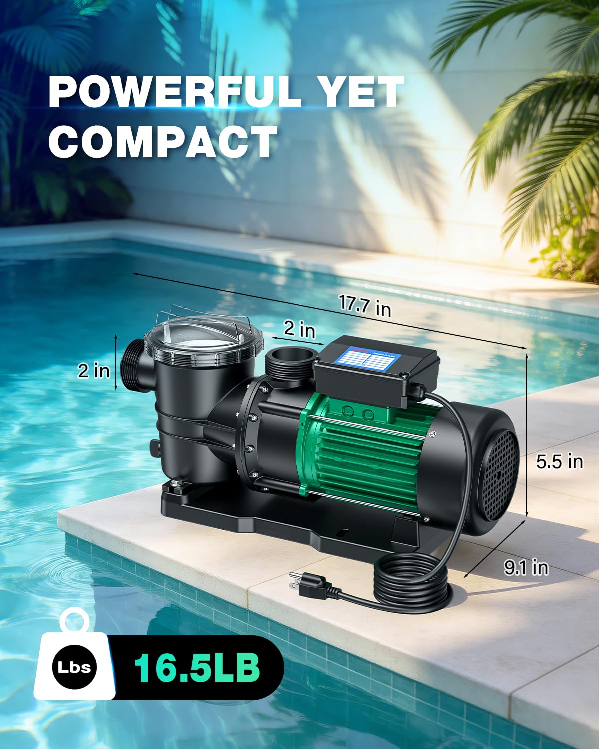 MENIIO 2 HP Swimming Pool Pump, 6980 GPH High Flow, 39.3 FT Max Head, 110V/60Hz IPX68 Waterproof, Inground & Above Ground Pool Water Circulation Pump