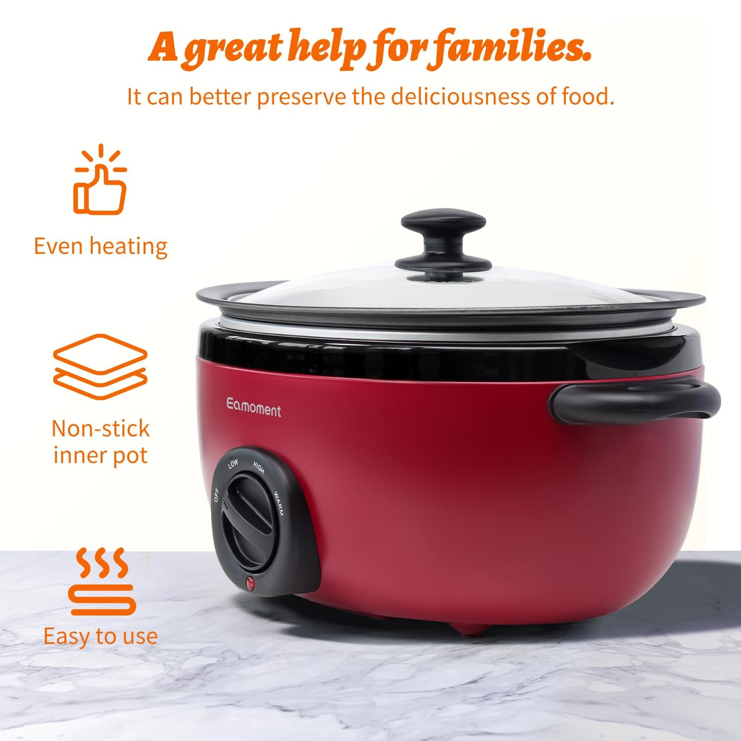 3.5 Quart Slow Cooker Red Uniform Heating,Non Stick Pot,Aluminum, Makes Your Food More Delicious.Suitable as a Gift for Wives,Parents,and Friends