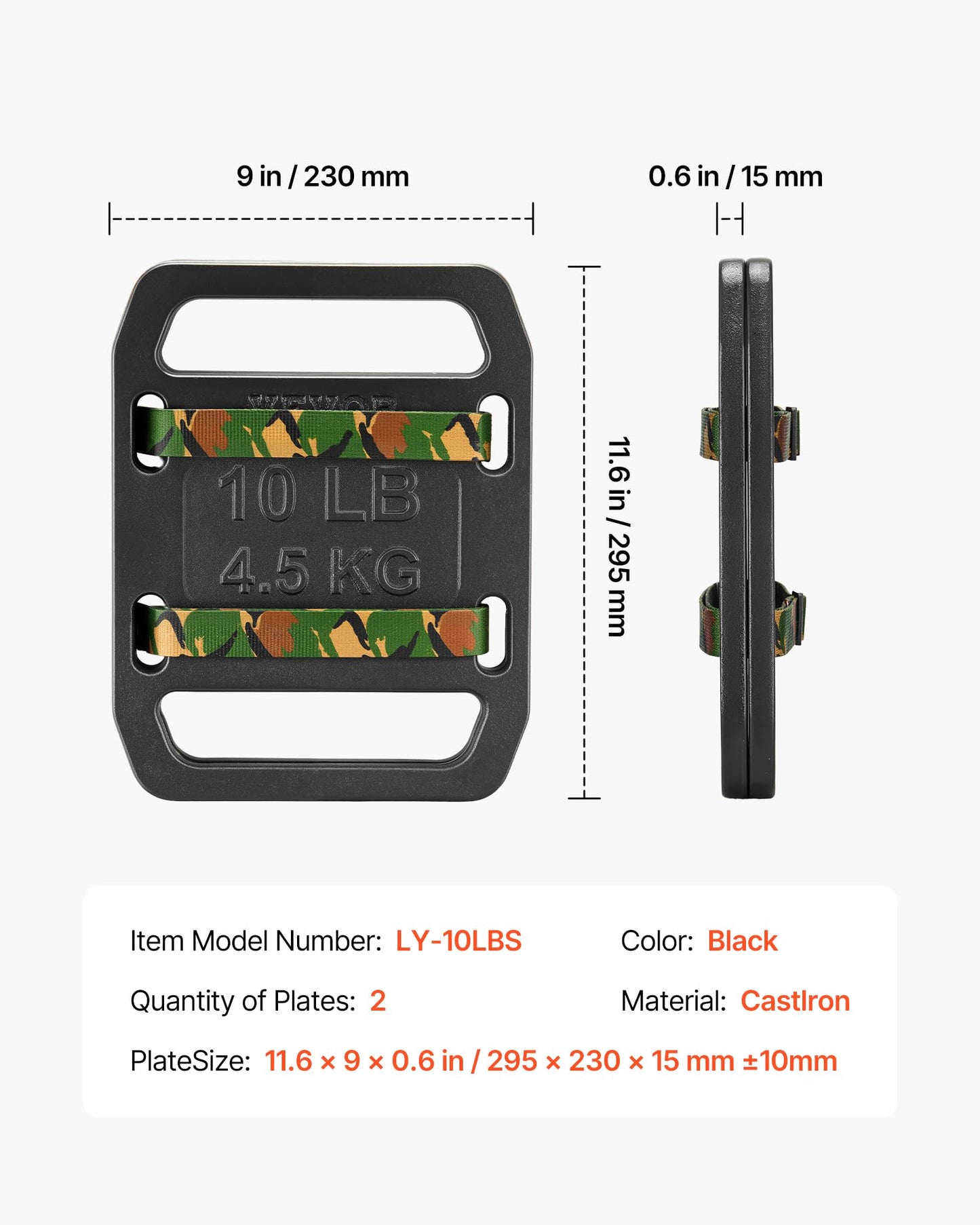 VEVOR Cast Iron Ruck Weights for Backpack, 10LB Pair Ruck Plate, Weight Plate with Smooth Handle, Textured Finish for Rucking, Hiking, Swings, Strength Training, Weightlifting, Fitness Workout